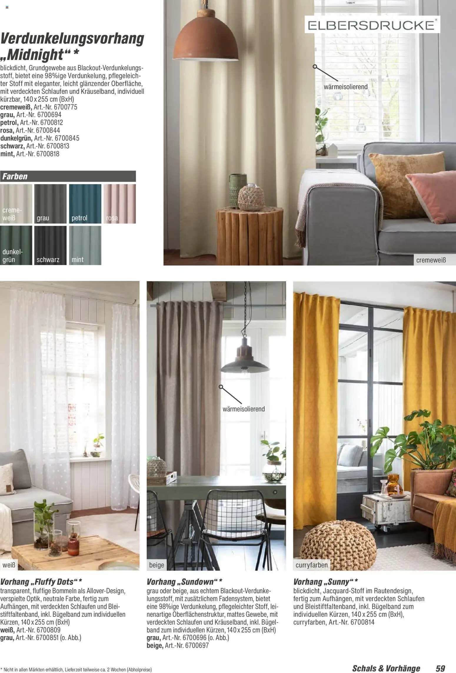 Toom Baumarkt  Wohnen & Haushalt 2026 – gültig ab 01.01.2026 | Seite: 59 | Produkte: Creme, Vorhang