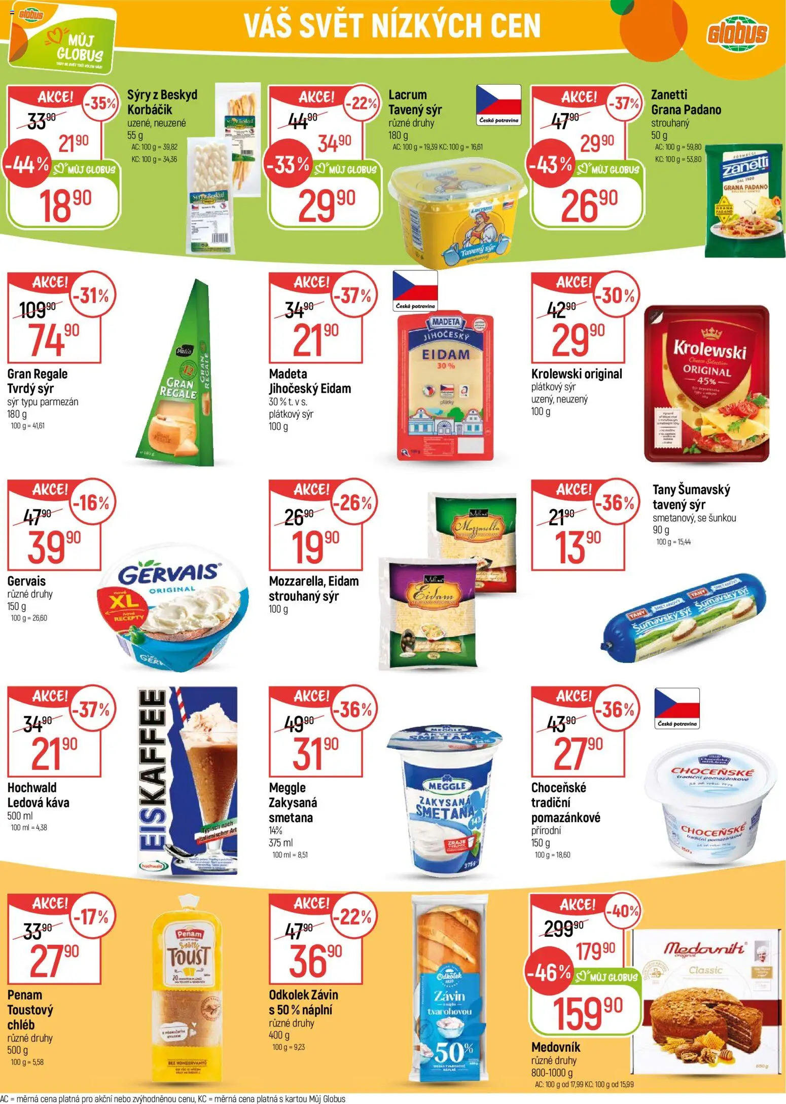 Globus leták - Havířov od 29.10.2025 | Strana: 18 | Produkty: Tavený sýr, Medovník, Tvrdý sýr, Grana Padano