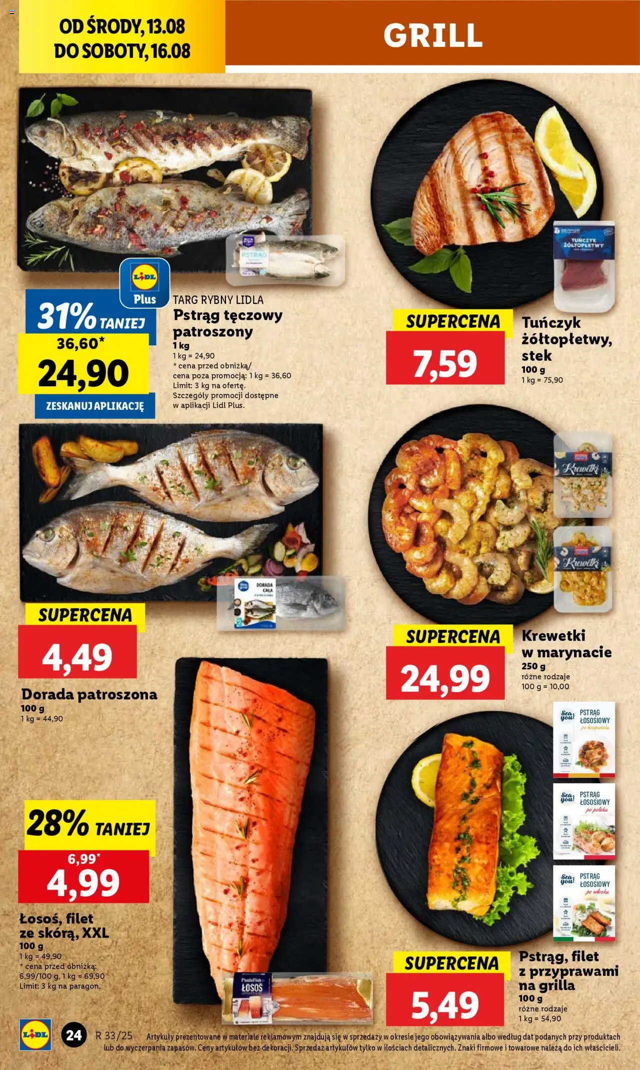 Lidl Gazetka od 13.08.2025 | Strona: 26 | Produkty: Pstrąg, Łosoś, Tuńczyk, Dorada