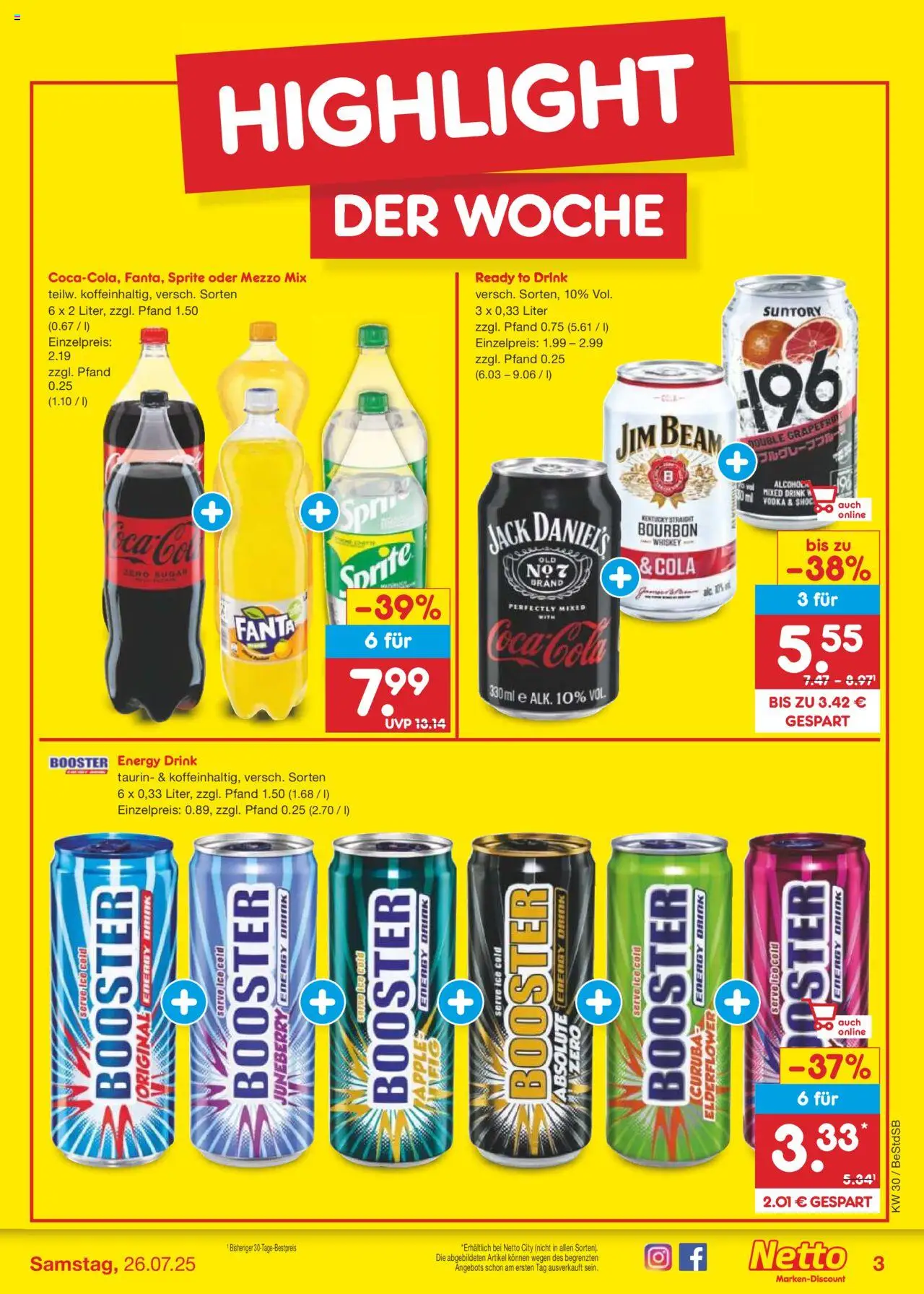 Netto Marken-Discount Prospekt 	 - gültig ab dem 21.07.2025 | Seite: 3 | Produkte: Jim beam, Fanta, Jack Daniel's, Oder mezzo mix
