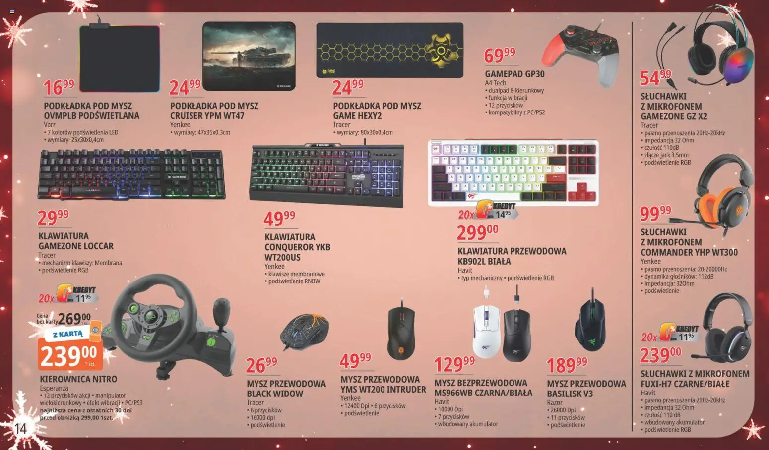 E.Leclerc Gazetka - Warszawa Bielany od 18.11.2025 | Strona: 14 | Produkty: Karta, Mysz, Klawiatura, Słuchawki