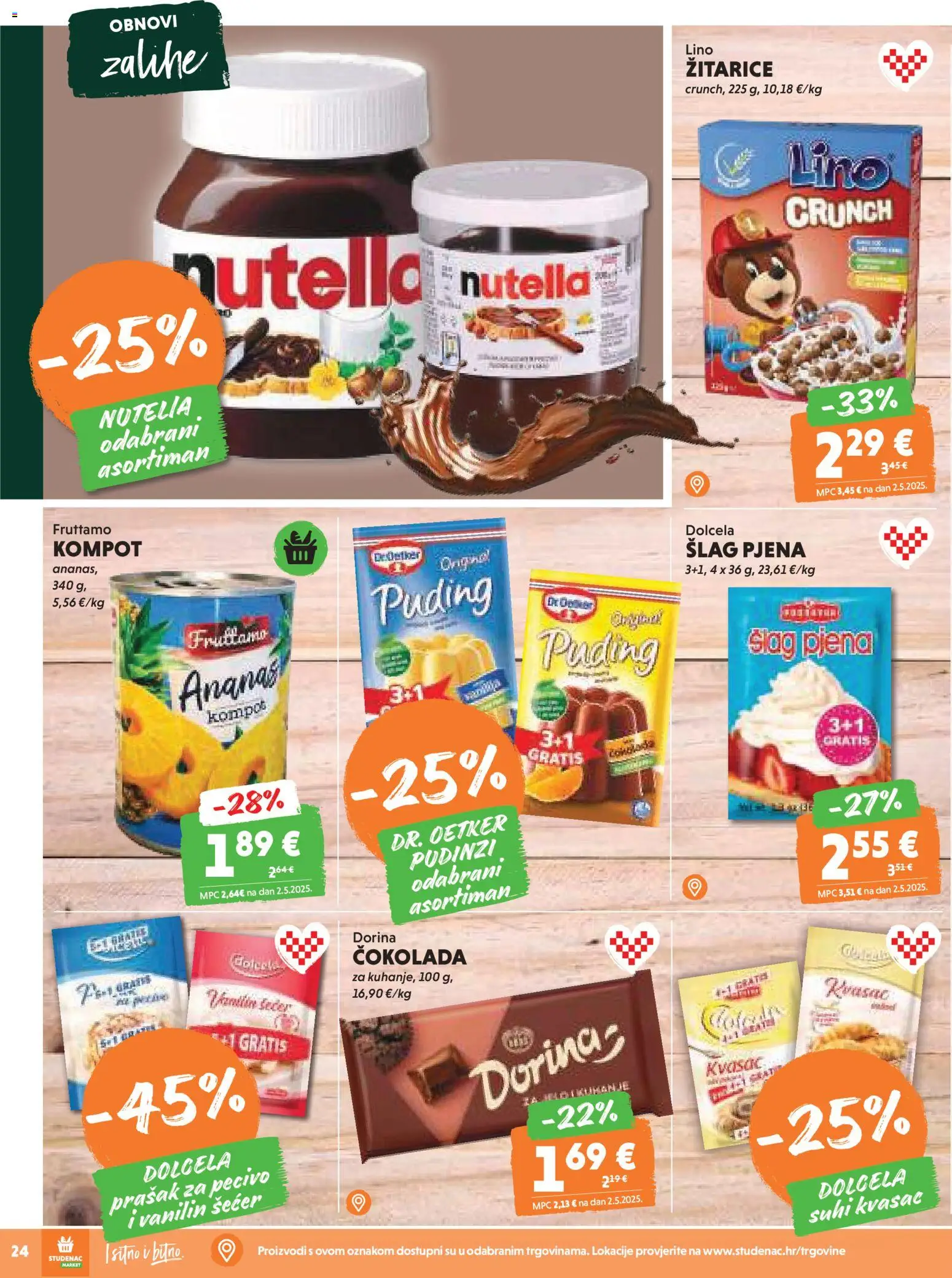Studenac katalog | vrijedi od 12.11.2025 | Stranica: 24 | Proizvodi: Čokolada, Puding, Vanilin šećer, Kvasac
