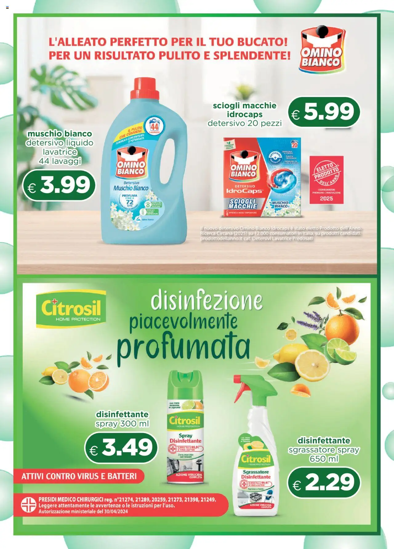 Volantino Acqua e Sapone del 21.09.2025 | Pagina: 4 | Prodotti: Spray disinfettante, Sgrassatore, Lavatrice, Profumo