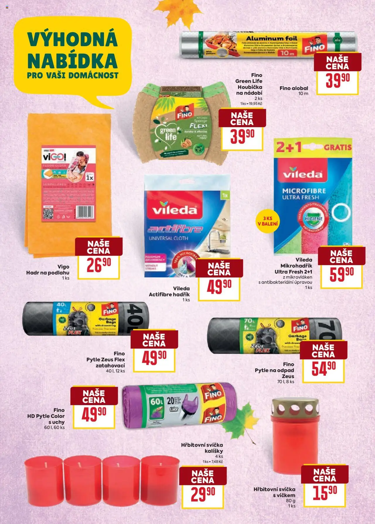 Billa leták - Podzimní nápoje od 10.09.2025 | Strana: 21 | Produkty: Houbička, Svíčka, Alobal, Pytle na odpad