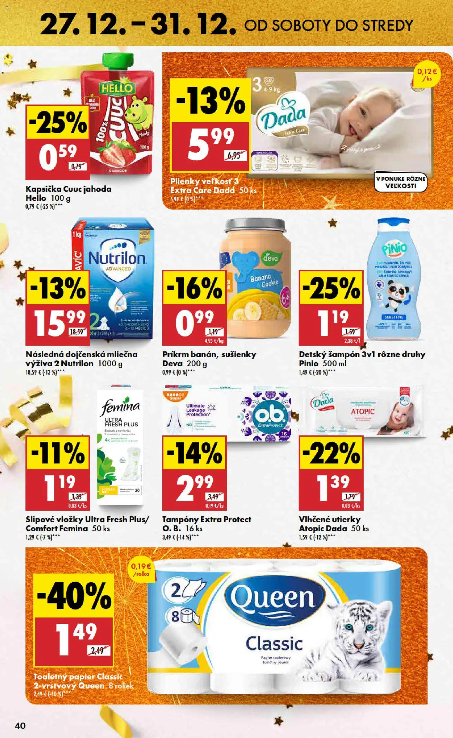 Nové Biedronka akcie – leták je platný od 27.12.2025 | Strana: 40 | Produkty: Nutrilon, Šampón, Toaletný papier, Plienky