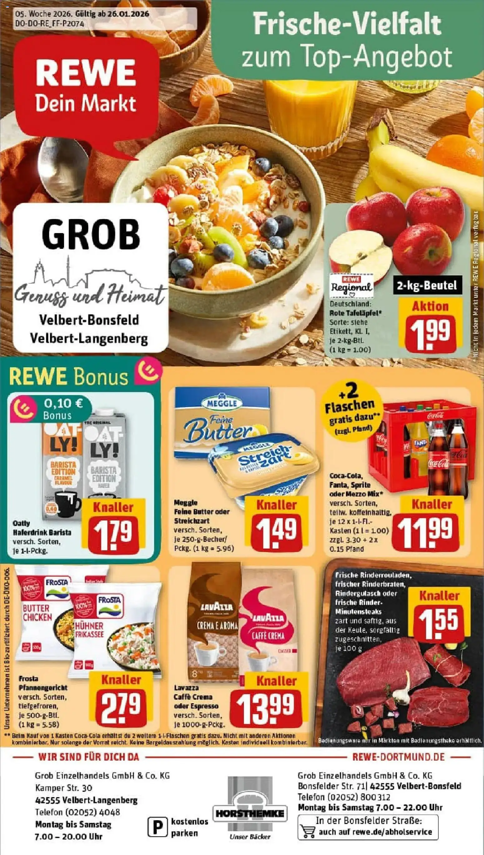 Rewe prospekt Velbert	 – gültig ab 26.01.2026 | Seite: 1 | Produkte: Lavazza, Sprite, Cola, Oatly