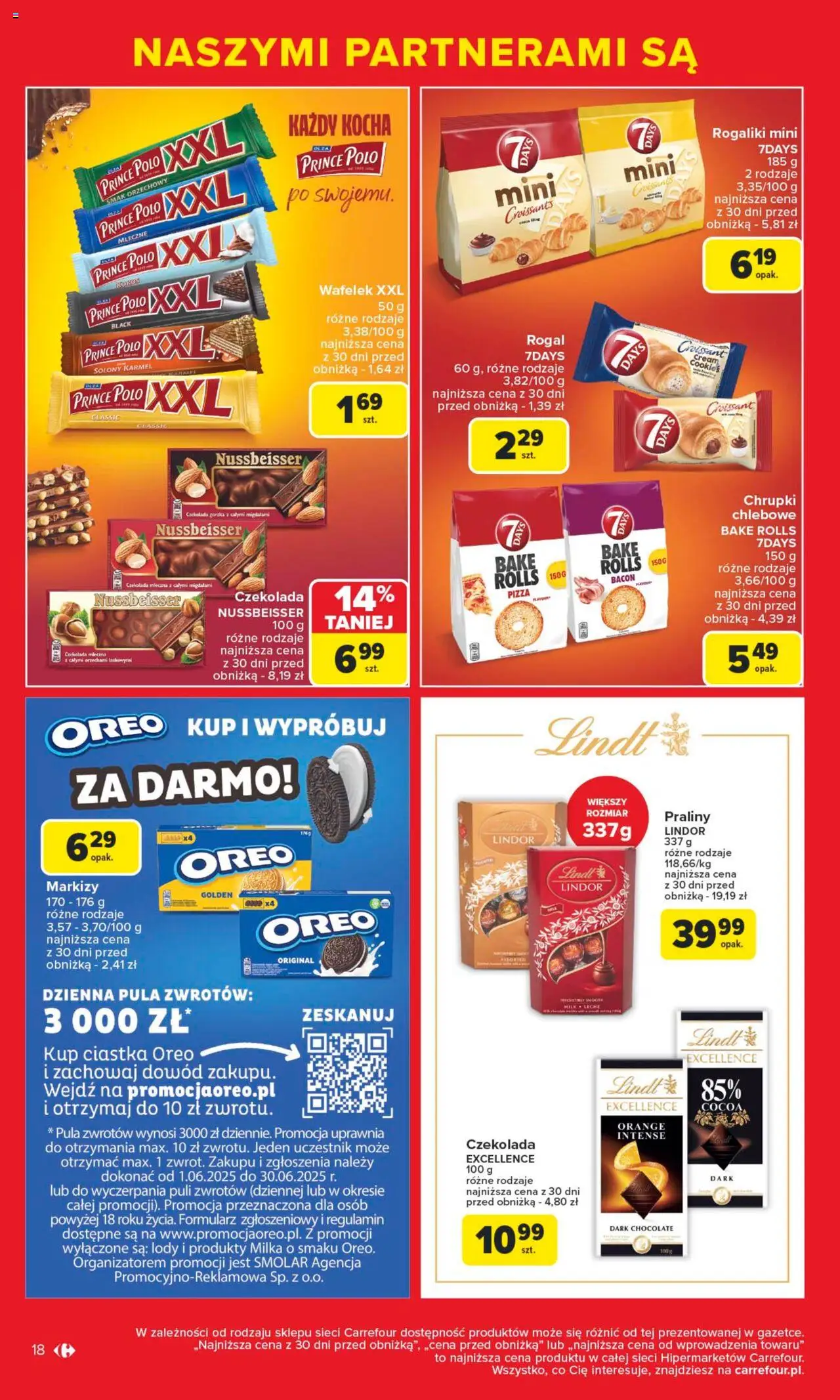 Carrefour Gazetka - Markowe okazje czekają od 09.06.2025 | Strona: 18 | Produkty: Prince polo xxl, Praliny, Czekolada gorzka, Milka