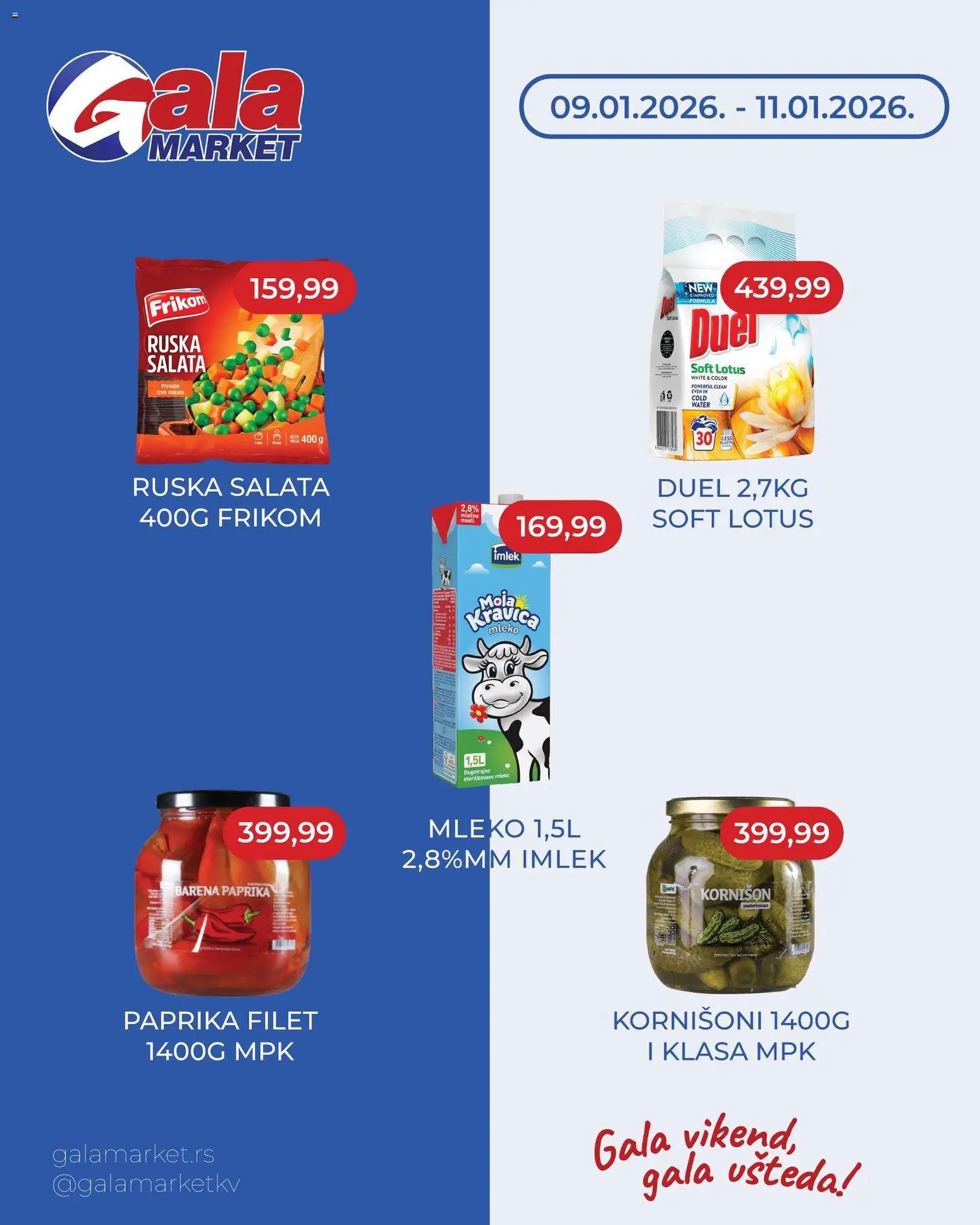 Gala MARKET katalog - važi od 09.01.2026 | Strana: 1 | Proizvode: Ruska salata, Salata, Paprika, Mleko