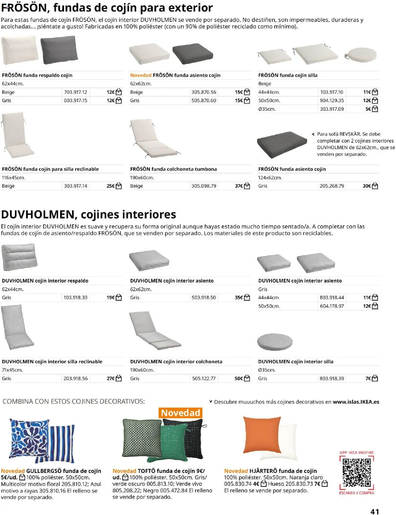 Catálogo IKEA Muebles de exterior │ válido desde el 04.02.2025 | Página: 41 | Productos: Funda de cojín, Cojín, Silla, Colchoneta
