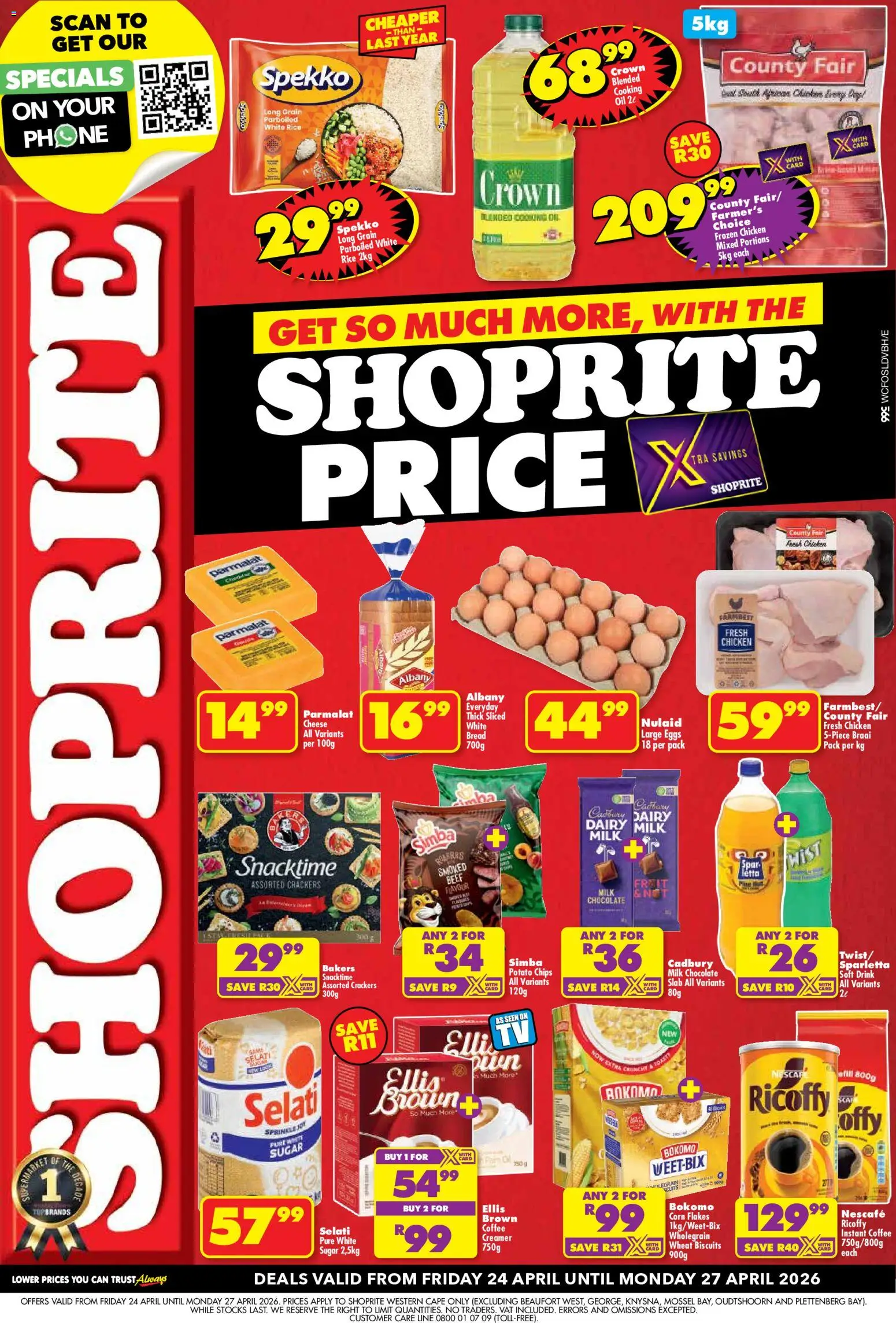 New Shoprite catalogue – valid from 24.04.2026 | Page: 1 | Products: Biscuits, Coffee, Beef, Chips