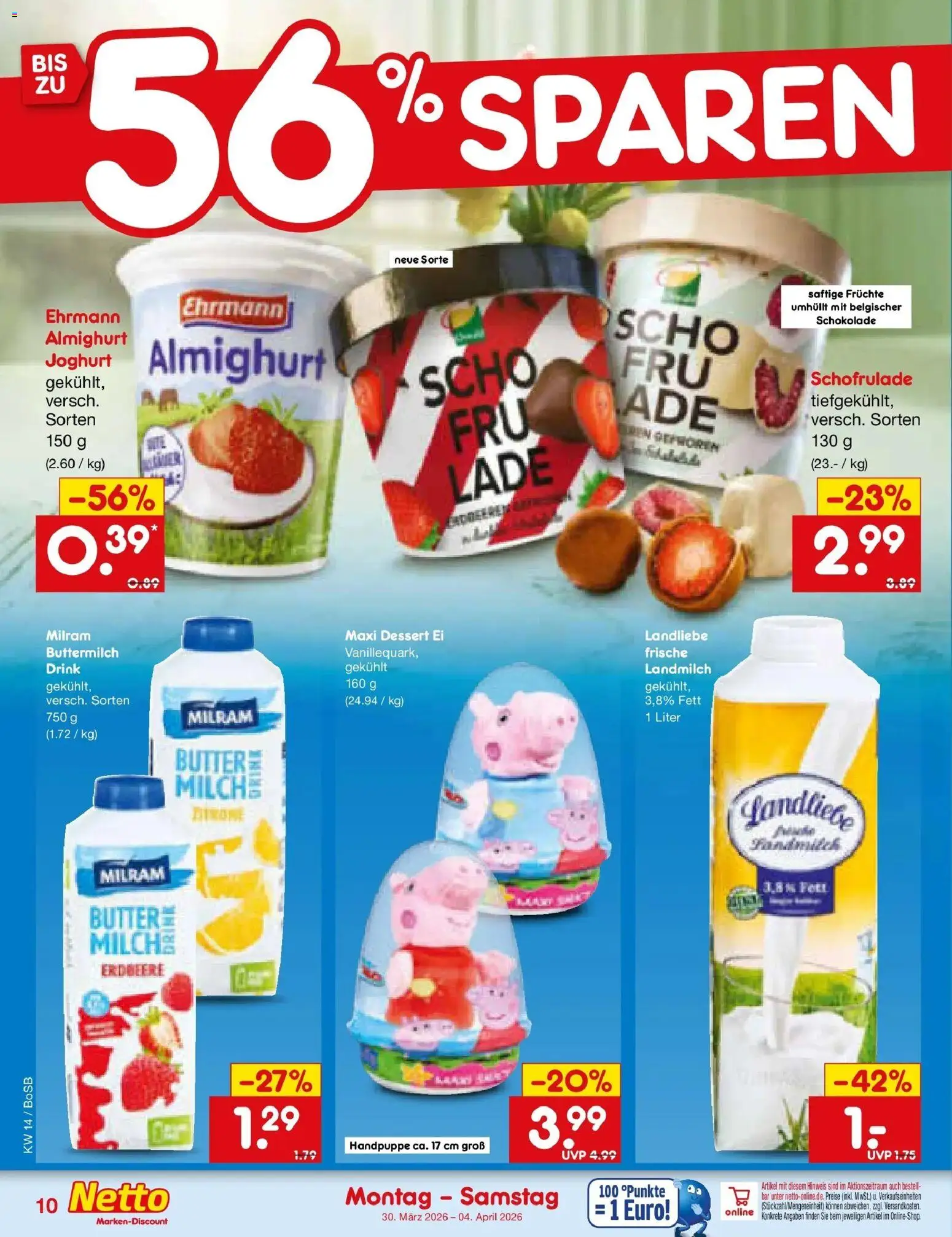 Netto Marken-Discount Prospekt Stadtlohn	 – gültig ab 29.03.2026 | Seite: 10 | Produkte: Buttermilch, Butter, Schokolade, Milram