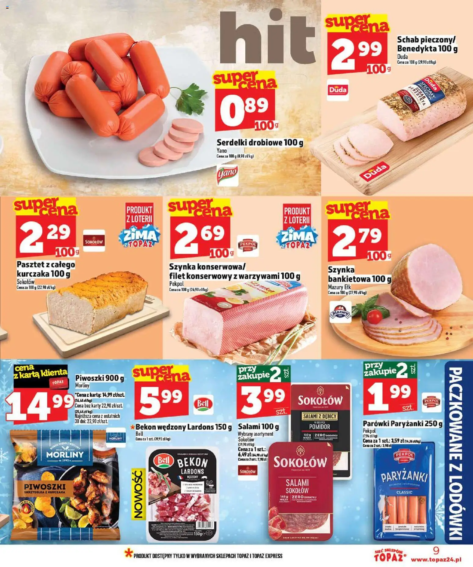 Topaz Gazetka MAZ od 02.01.2026 | Strona: 9 | Produkty: Karta, Parówki, Szynka, Salami