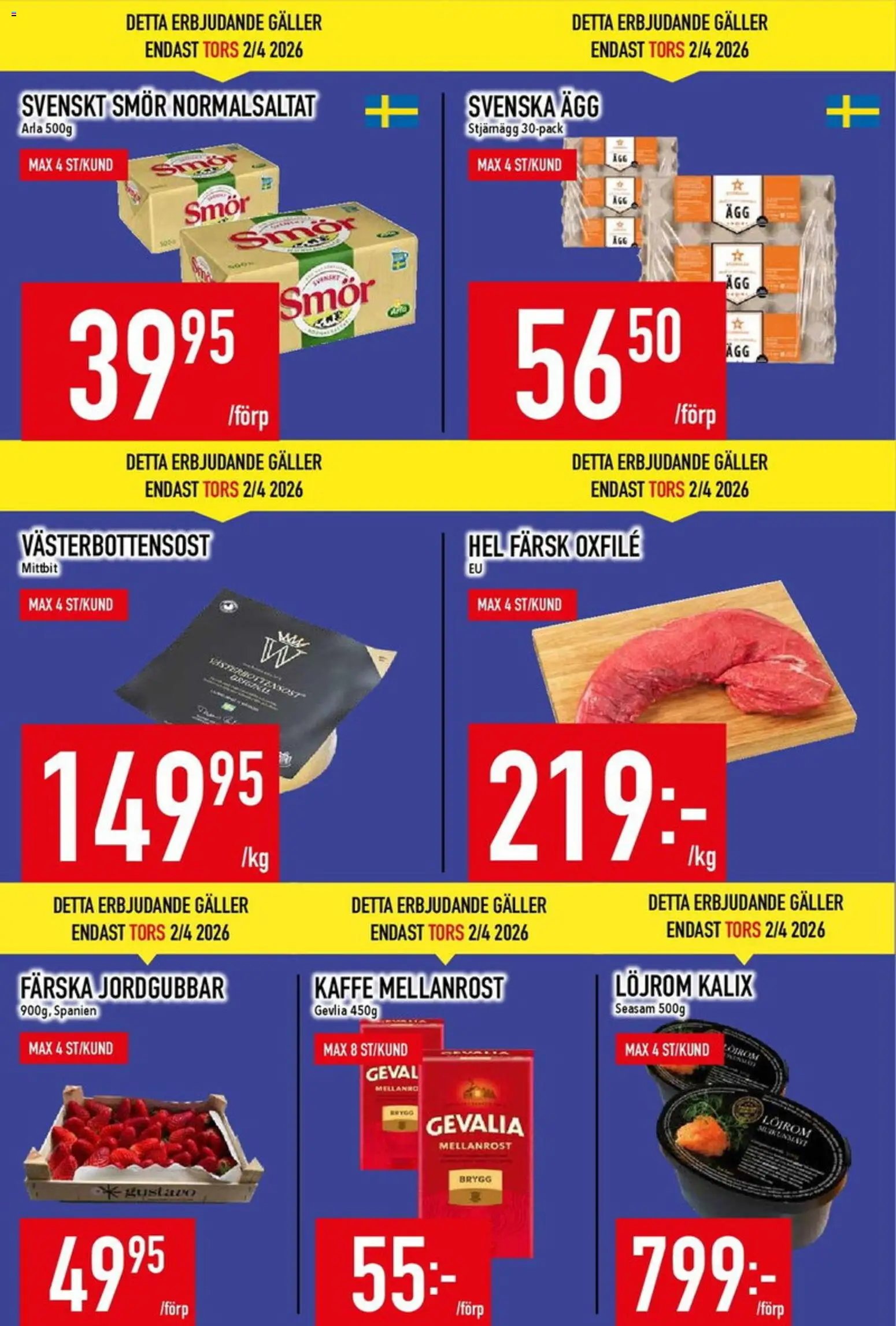 Matdax reklamblad aktuell från 30.03.2026 | Sida: 8 | Produkter: Galler, Smör, Ägg, Oxfilé