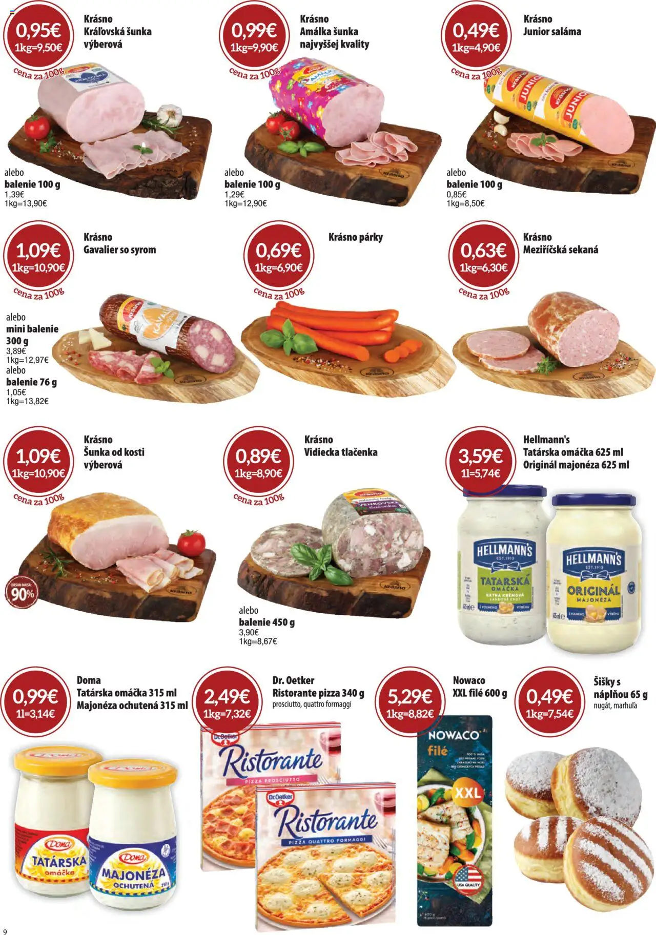 Nové CBA Komfos akcie – leták je platný od 02.10.2025 | Strana: 9 | Produkty: Saláma, Šunka, Pizza, Tatárska omáčka