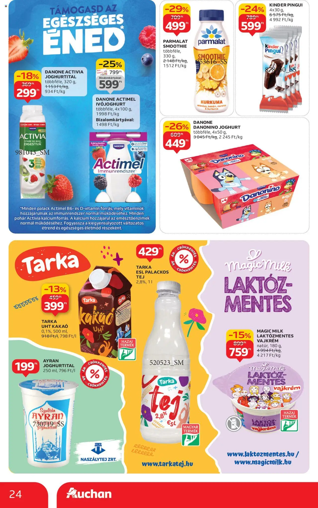Auchan akciós ujság - amely érvényes a következő dátumtól: 09.10.2025 | Oldal: 24 | Termékek: Ivójoghurt, Gyümölcs, Ayran, Vajkrém