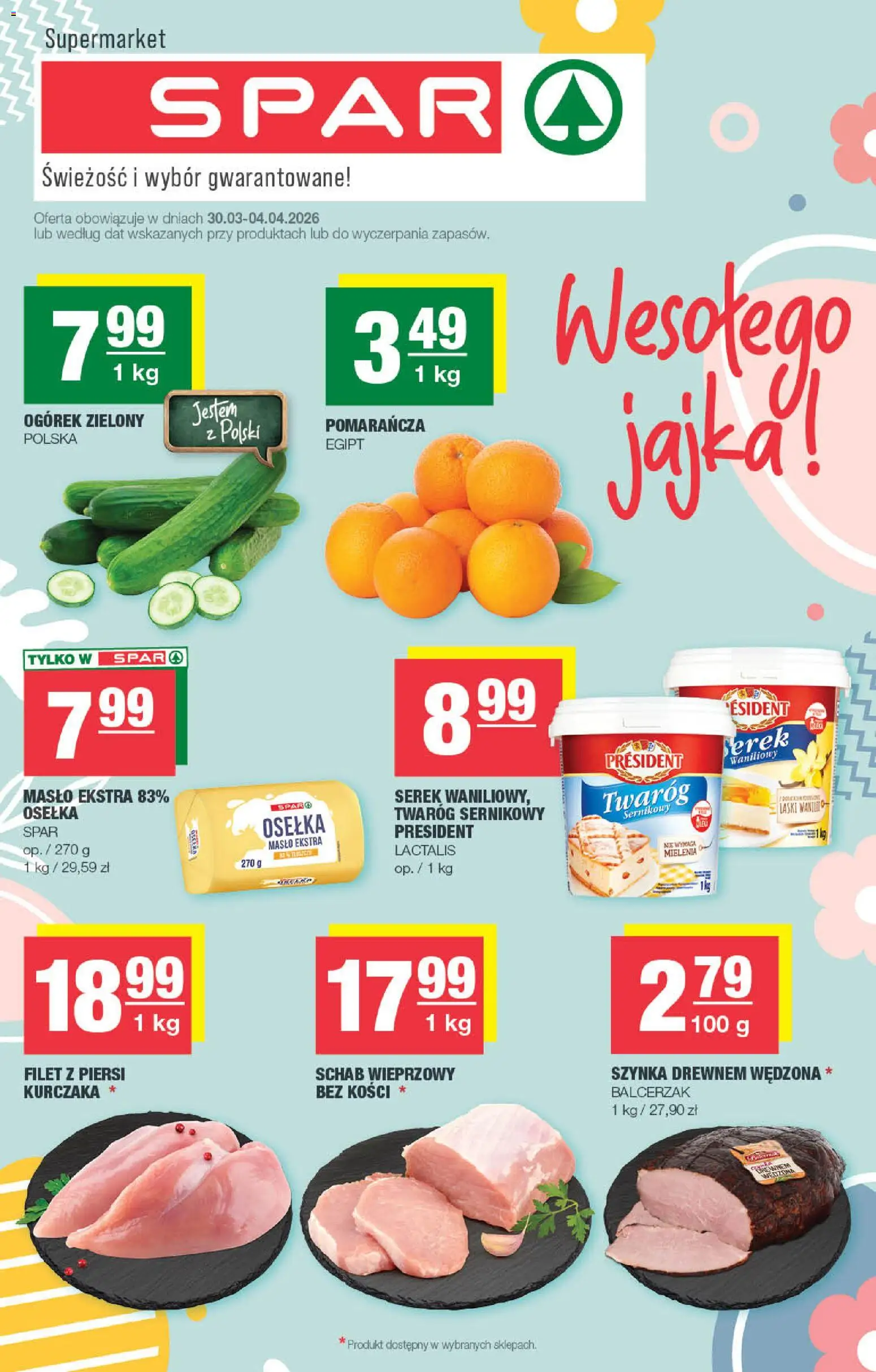 Spar gazetka od 30.03.2026 | Strona: 1 | Produkty: Serek, Masło, Jajka, Twaróg