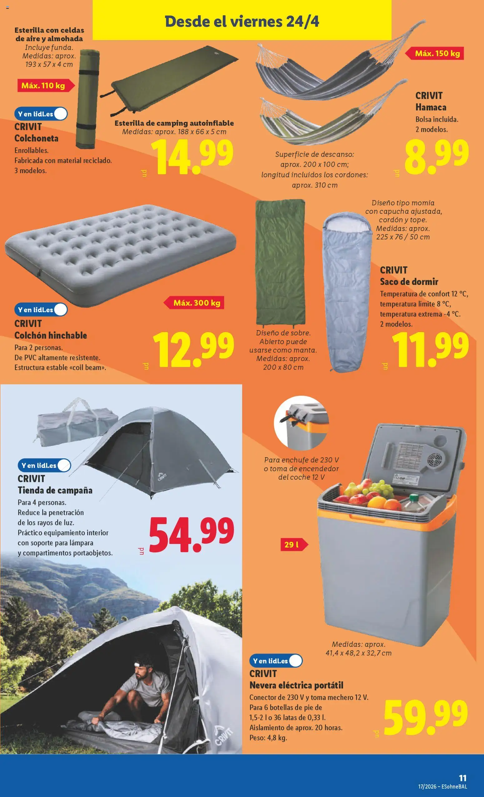 Lidl folleto de bazar │ válido desde el 20.04.2026 | Página: 23 | Productos: Saco de dormir, Almohada, Colchoneta, Lámpara