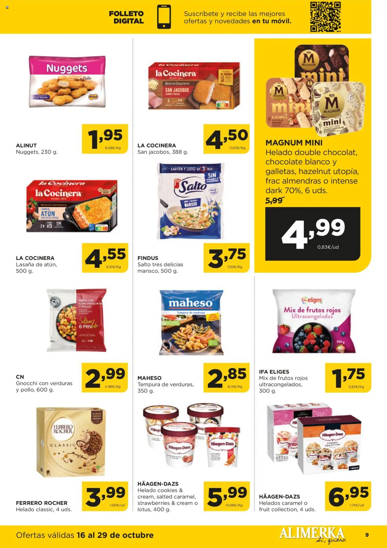 Alimerka folleto Asturias │ válido desde el 16.10.2025 | Página: 9 | Productos: Chocolate, Helado, Lasaña, Nuggets