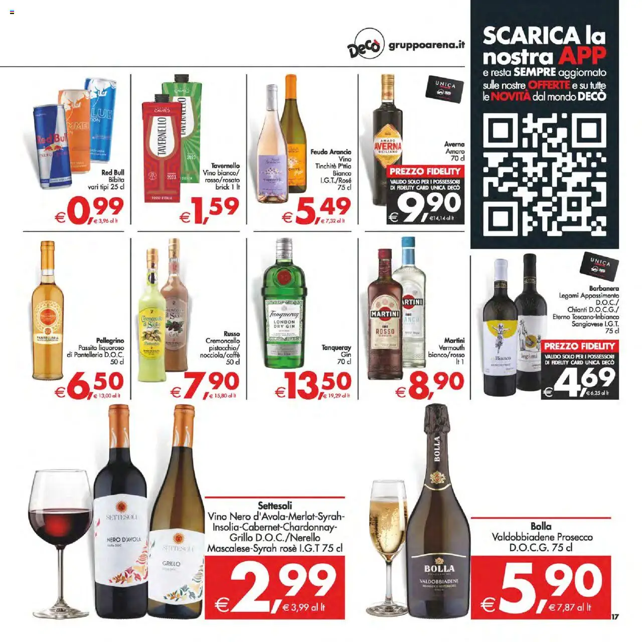 Volantino Decò del 12.08.2025 | Pagina: 17 | Prodotti: Gin, Prosecco, Vino, Red Bull