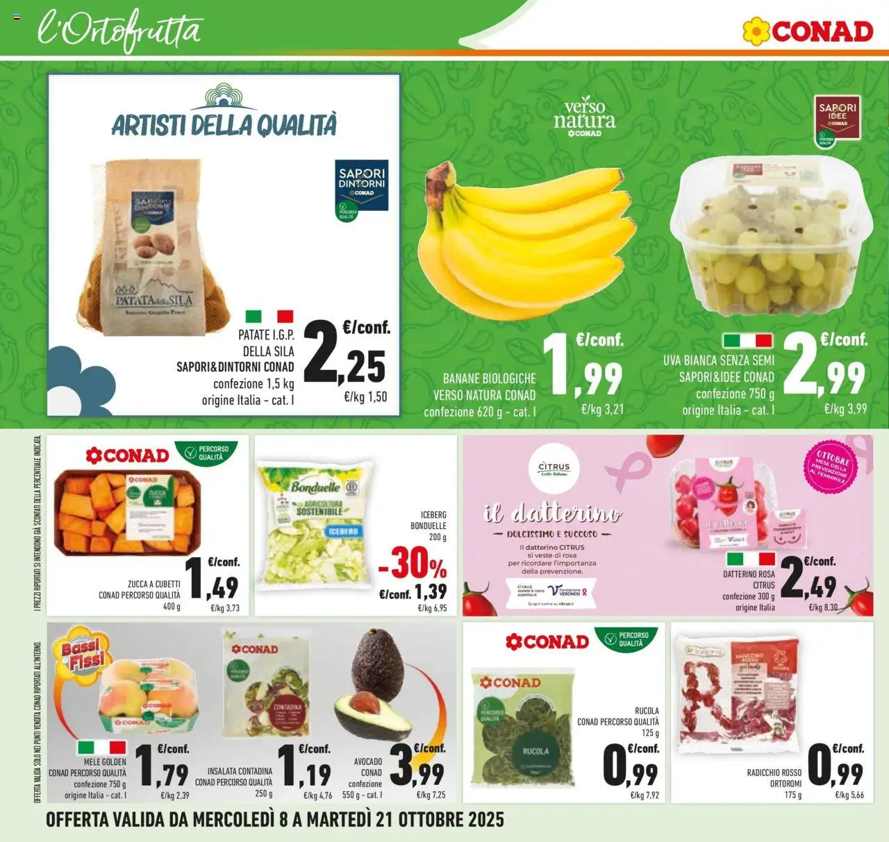 Volantino Conad del 08.10.2025 | Pagina: 22 | Prodotti: Mele, Rucola, Avocado, Patate