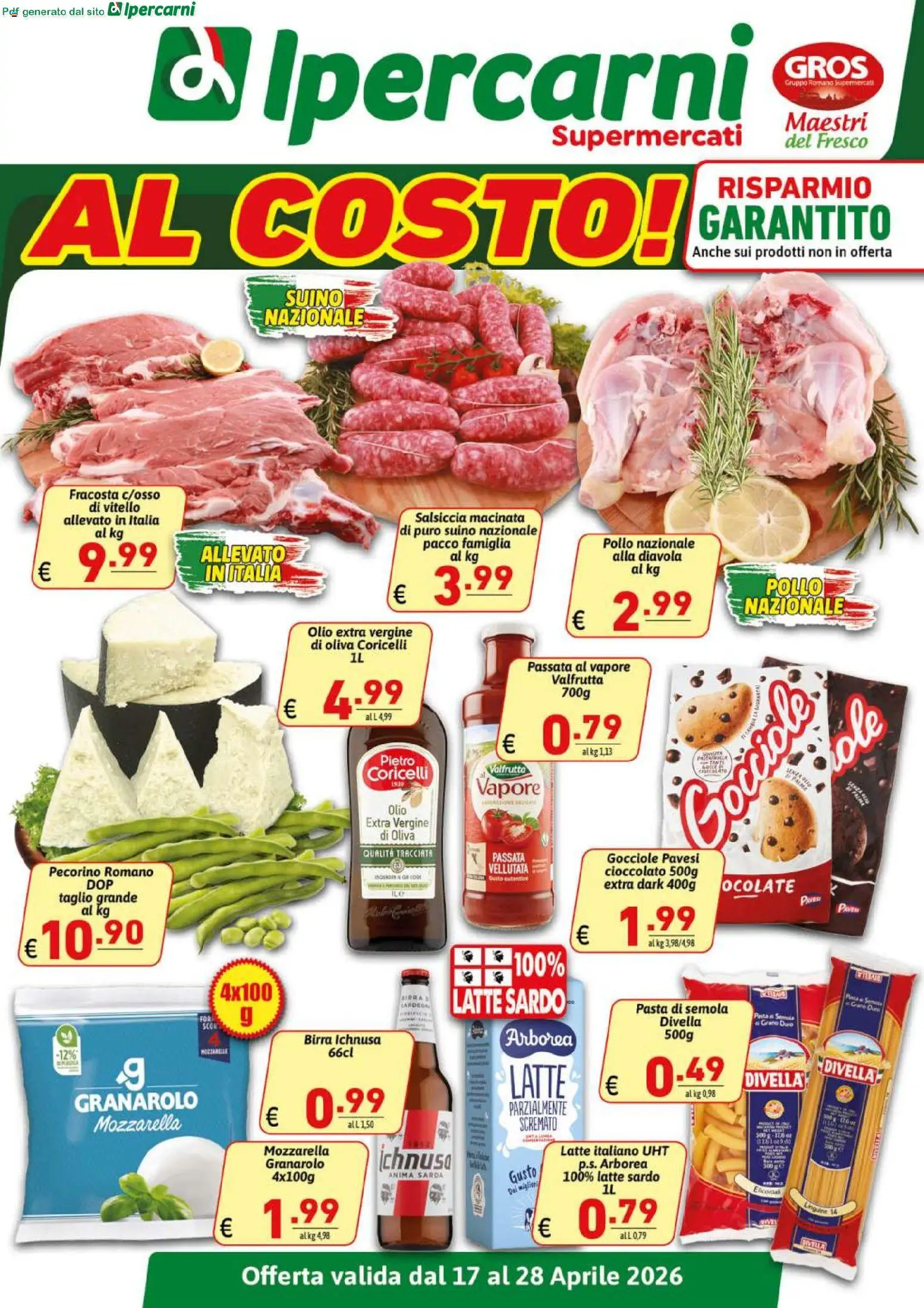Volantino Ipercarni del 17.04.2026 | Pagina: 1 | Prodotti: Pollo, Mozzarella, Salsiccia, Pecorino