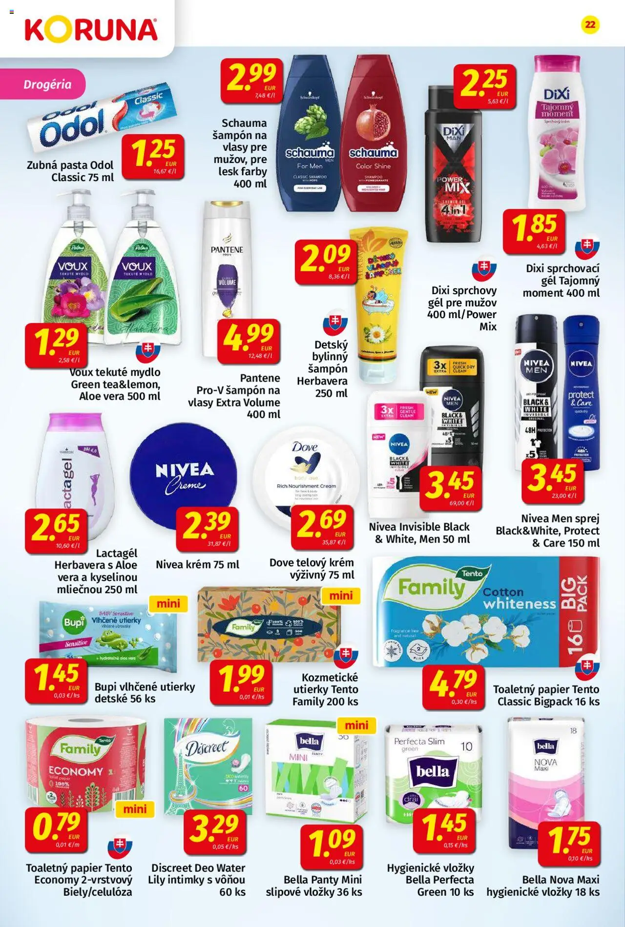 Koruna leták │ platný od 18.07.2025 | Strana: 22 | Produkty: Nivea, Šampón, Sprchový gél, Zubná pasta