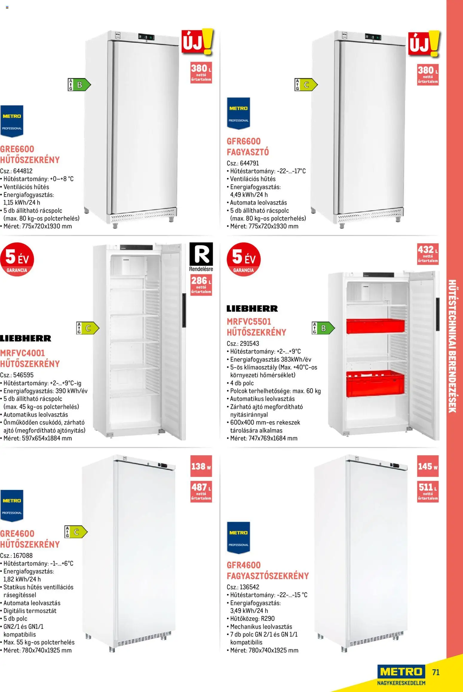Metro akciós ujság - amely érvényes a következő dátumtól: 18.02.2026 | Oldal: 71 | Termékek: Hűtőszekrény, Fagyasztószekrény, Polcok, Termosztát