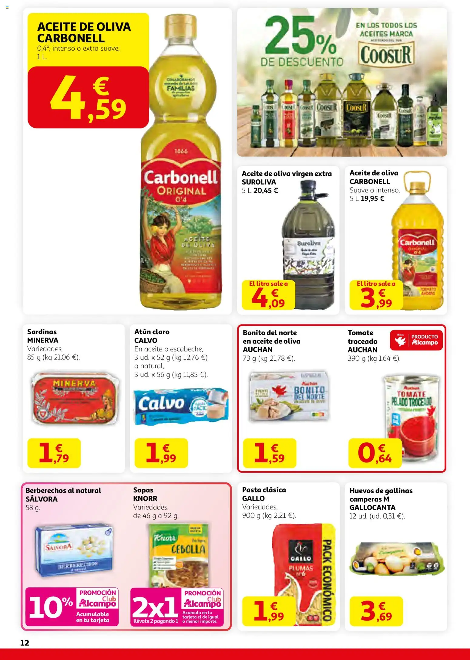 Alcampo - HG catalan  │ válido desde el 29.01.2026 | Página: 12 | Productos: Huevos, Aceite de oliva virgen extra, Κλειδαριά της πόρτας, Atún claro
