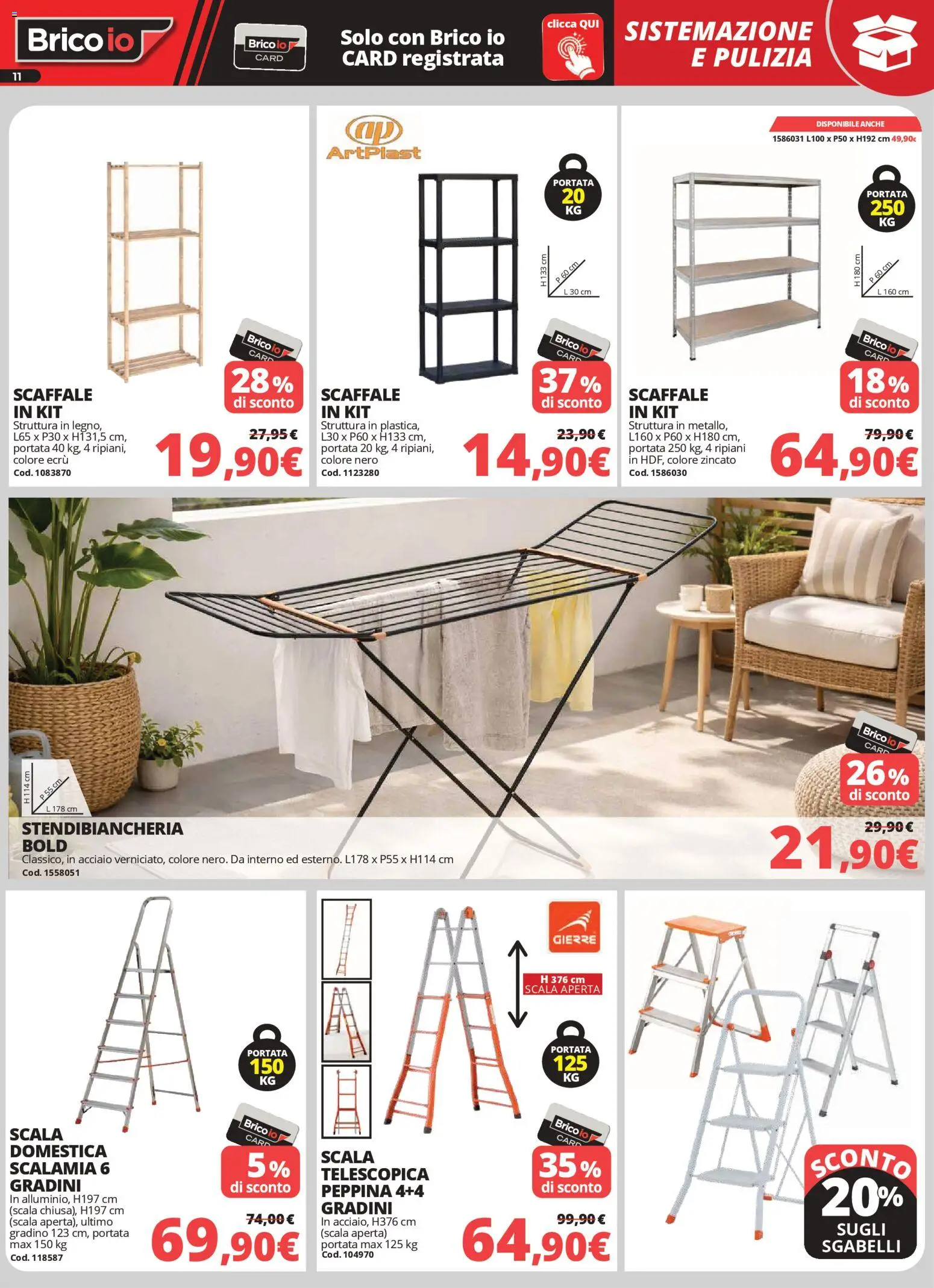 Volantino Brico io del 02.04.2026 | Pagina: 11 | Prodotti: Stendibiancheria, Scaffale, Scala
