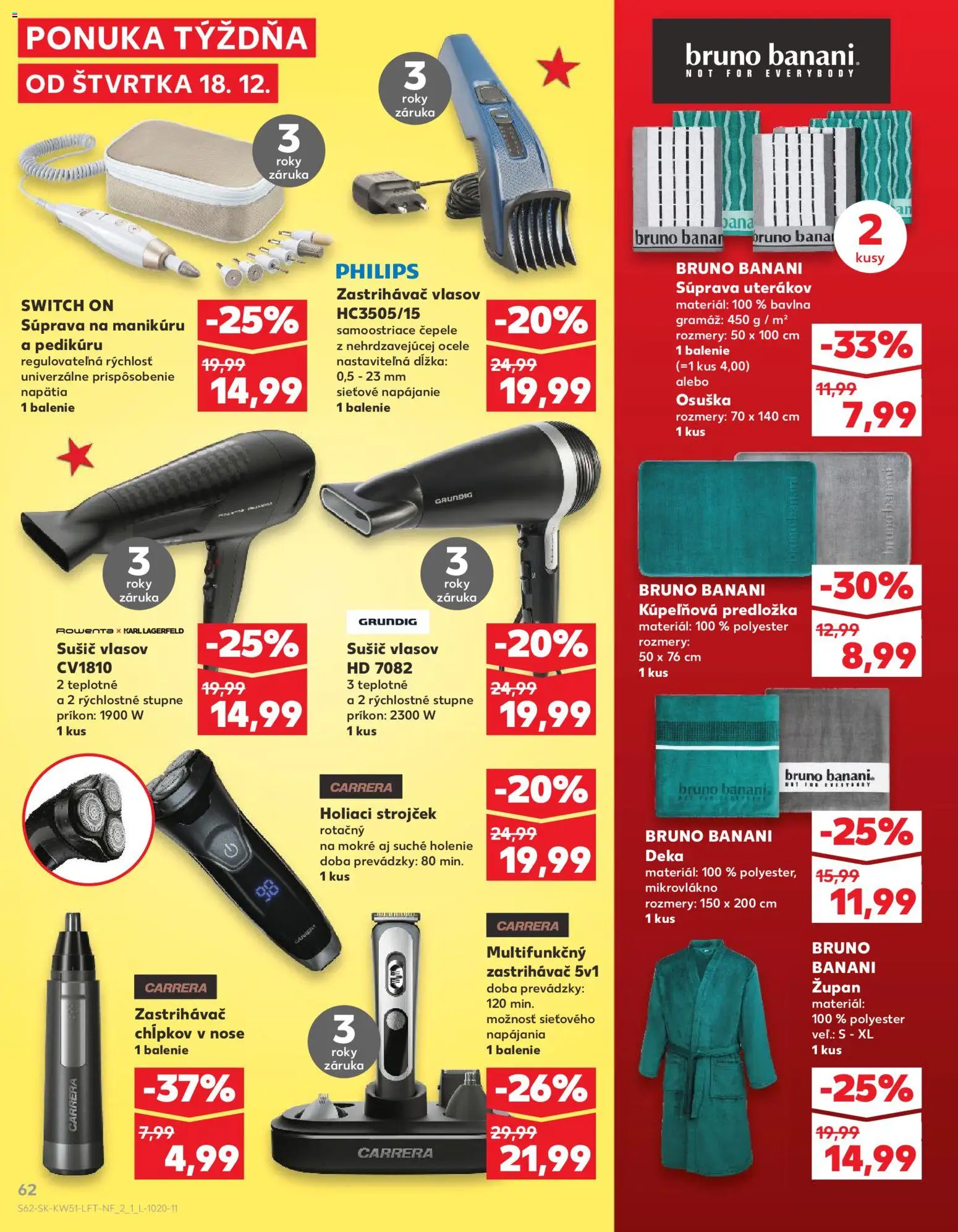 Nové Kaufland akcie – leták je platný od 18.12.2025 | Strana: 62 | Produkty: Zastrihávač chĺpkov, Zastrihávač vlasov, Strojček, Holiaci strojček