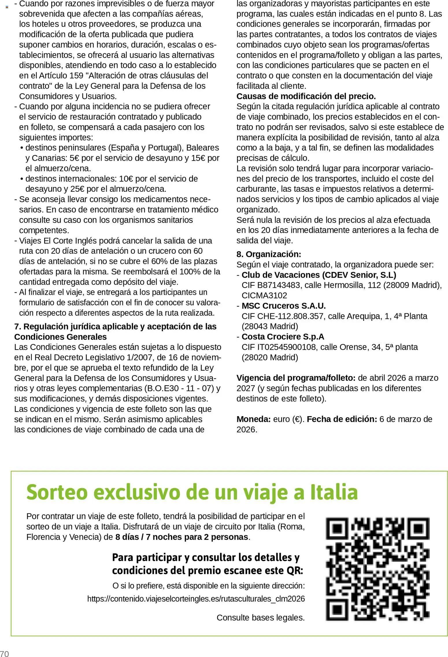 Viajes El Corte Inglés Turismo Social Castilla La Mancha │ válido desde el 01.04.2026 | Página: 70 | Productos: General