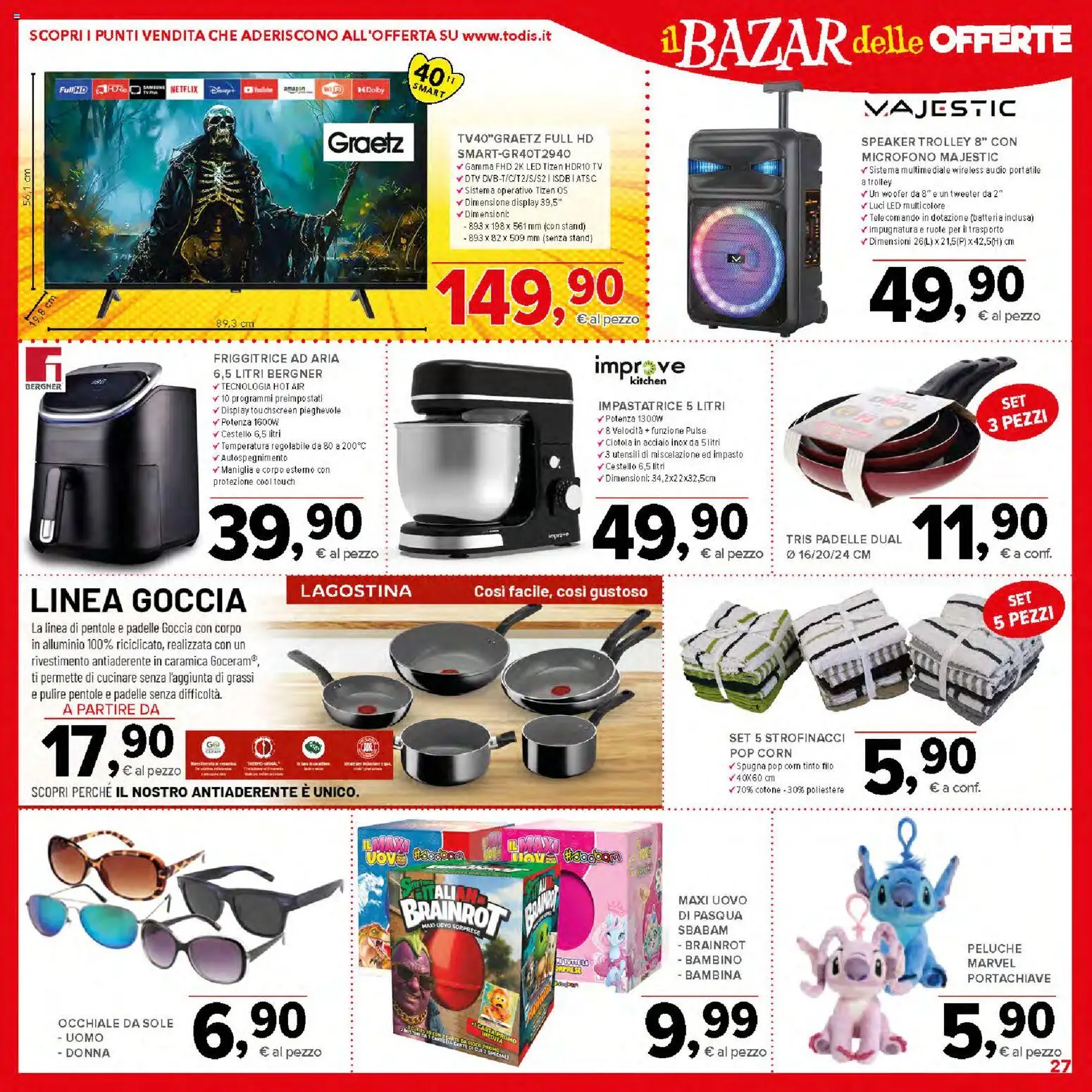 Volantino Todis del 26.03.2026 | Pagina: 27 | Prodotti: Impastatrice, TV, Gioco, Batteria