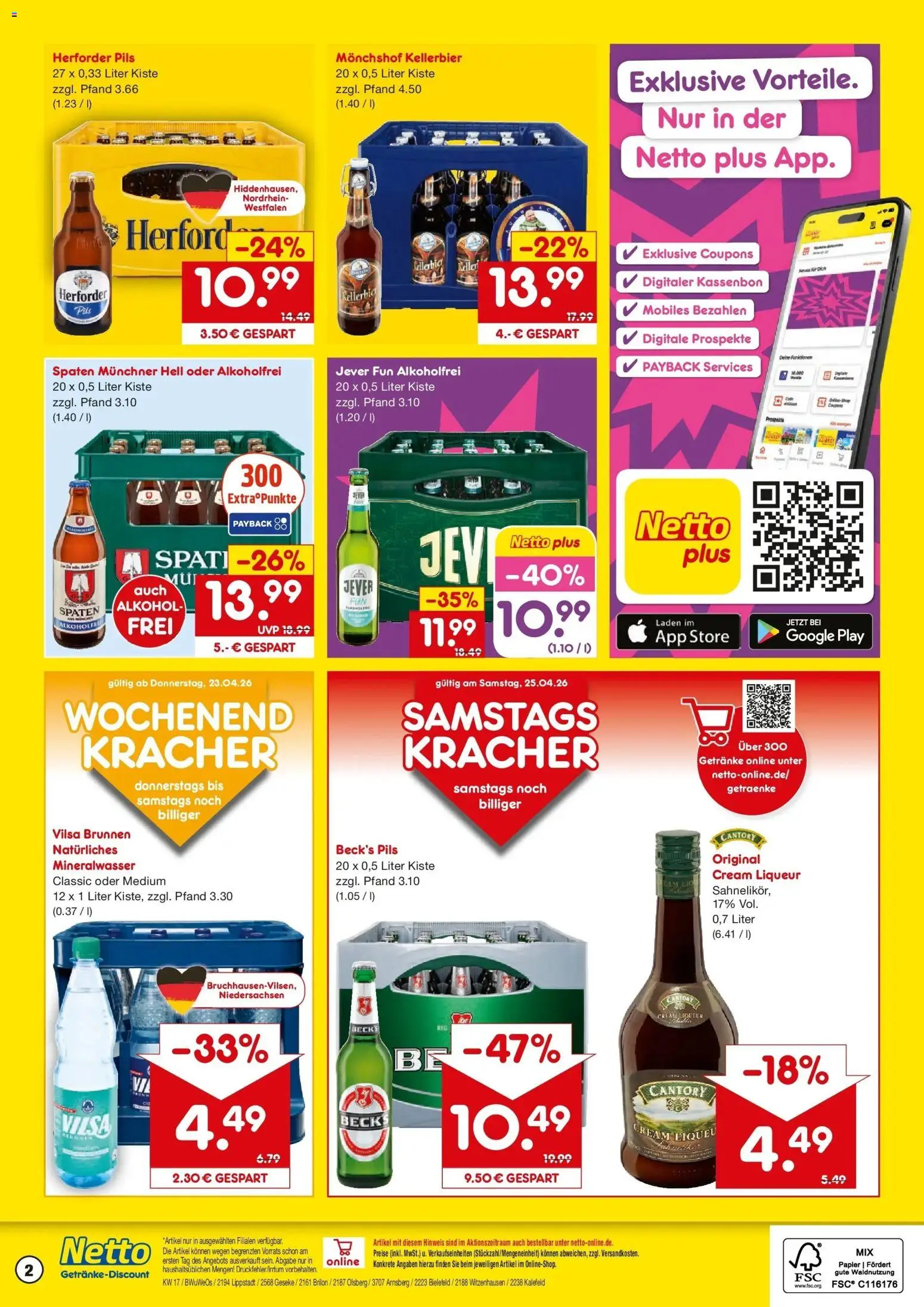 Netto Marken-Discount Prospekt Brilon	 – gültig ab 20.04.2026 | Seite: 2 | Produkte: Monchshof, Pils, Mineralwasser, Jever