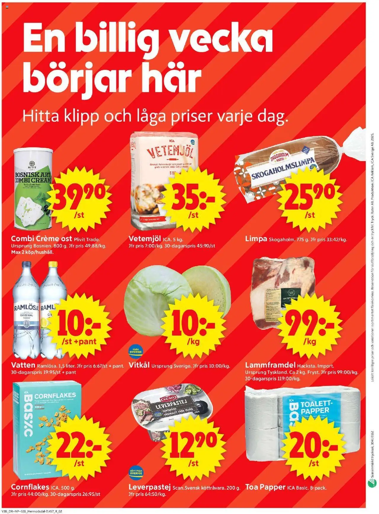 ICA Supermarket reklamblad aktuell från 15.09.2025 | Sida: 10 | Produkter: Bageri, Cornflakes, Vitkål, Ost