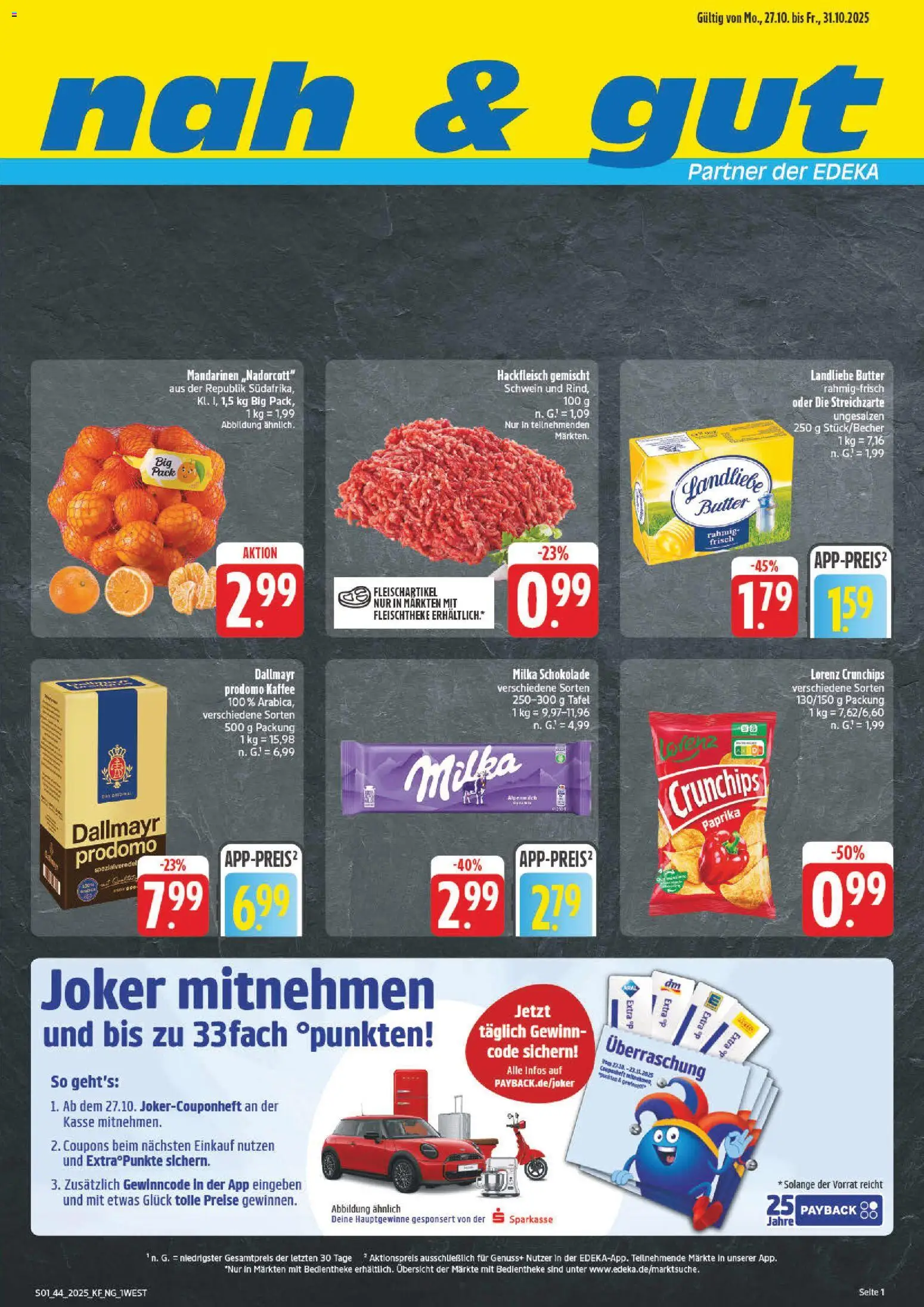 nah & gut Prospekt 	 – gültig ab 27.10.2025 | Seite: 1 | Produkte: Kaffee, Milka, Paprika, Hackfleisch