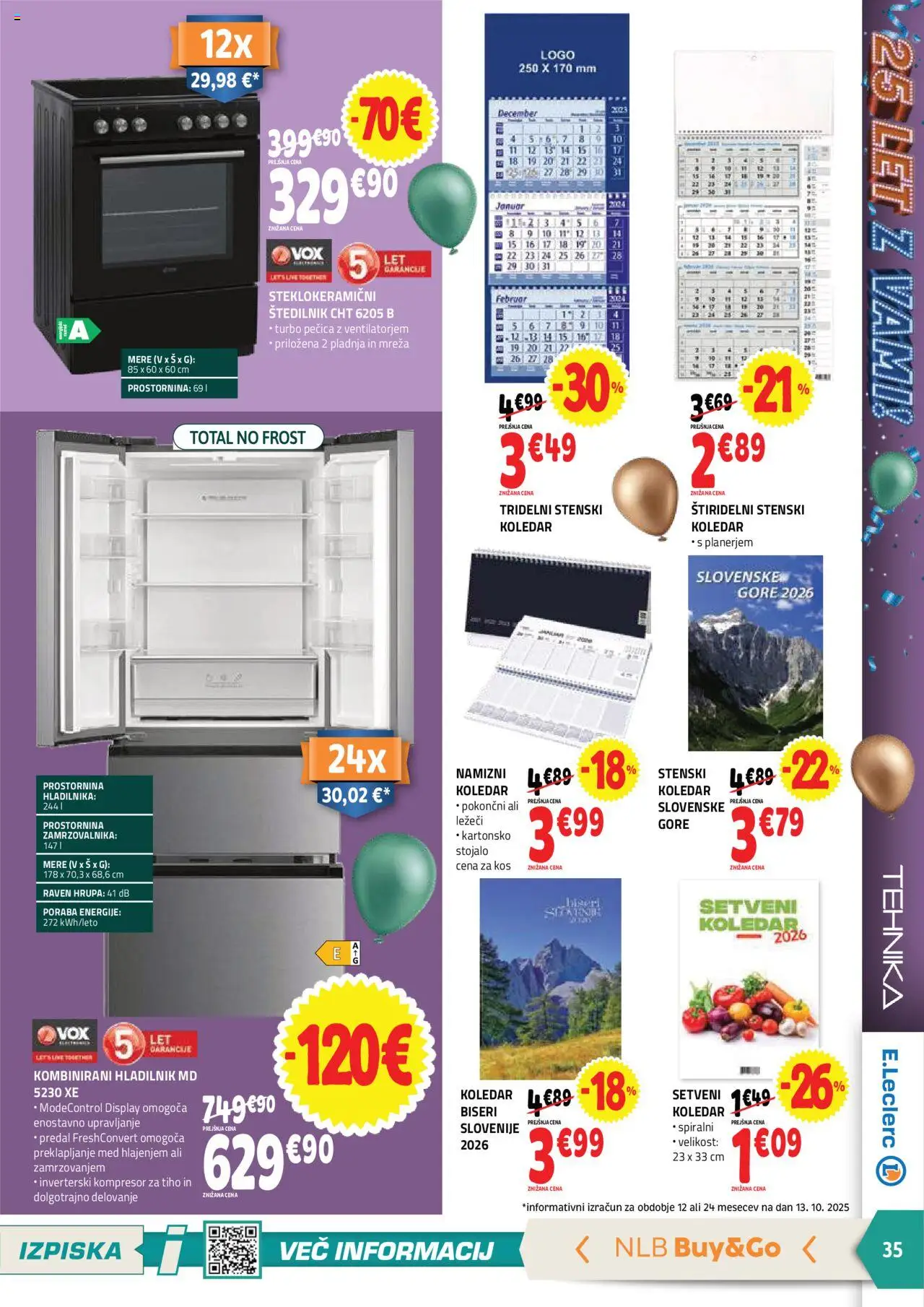 Novi E.leclerc katalog ponudbe – veljaven od 22.10.2025 | Stran: 7 | Izdelki: Hladilnik, Pecica, Kos, Štedilnik