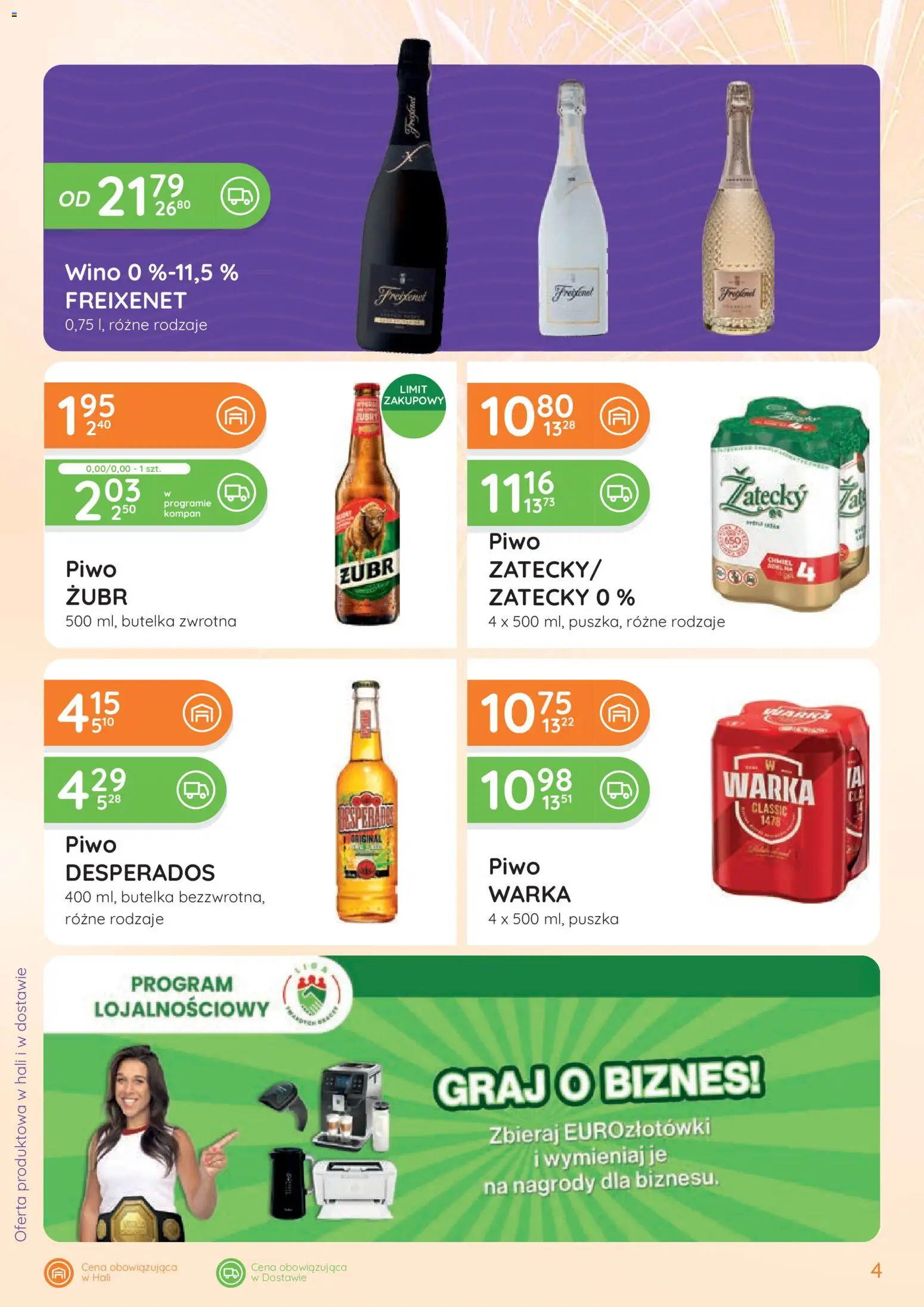Eurocash Gazetka - Ofensywa Alkoholowa od 16.01.2026 | Strona: 4 | Produkty: Piwo żubr, Warka, Wino, Piwo