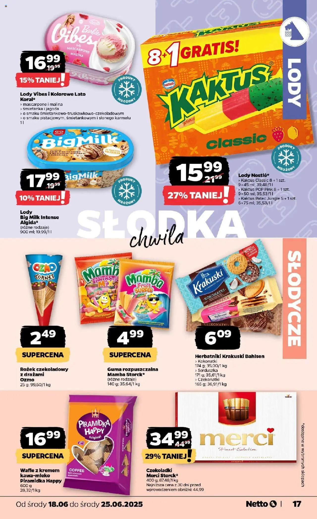 Netto gazetka - Spożywcza od 18.06.2025 | Strona: 17 | Produkty: Słodycze, Malina, Czekoladki, Barbie