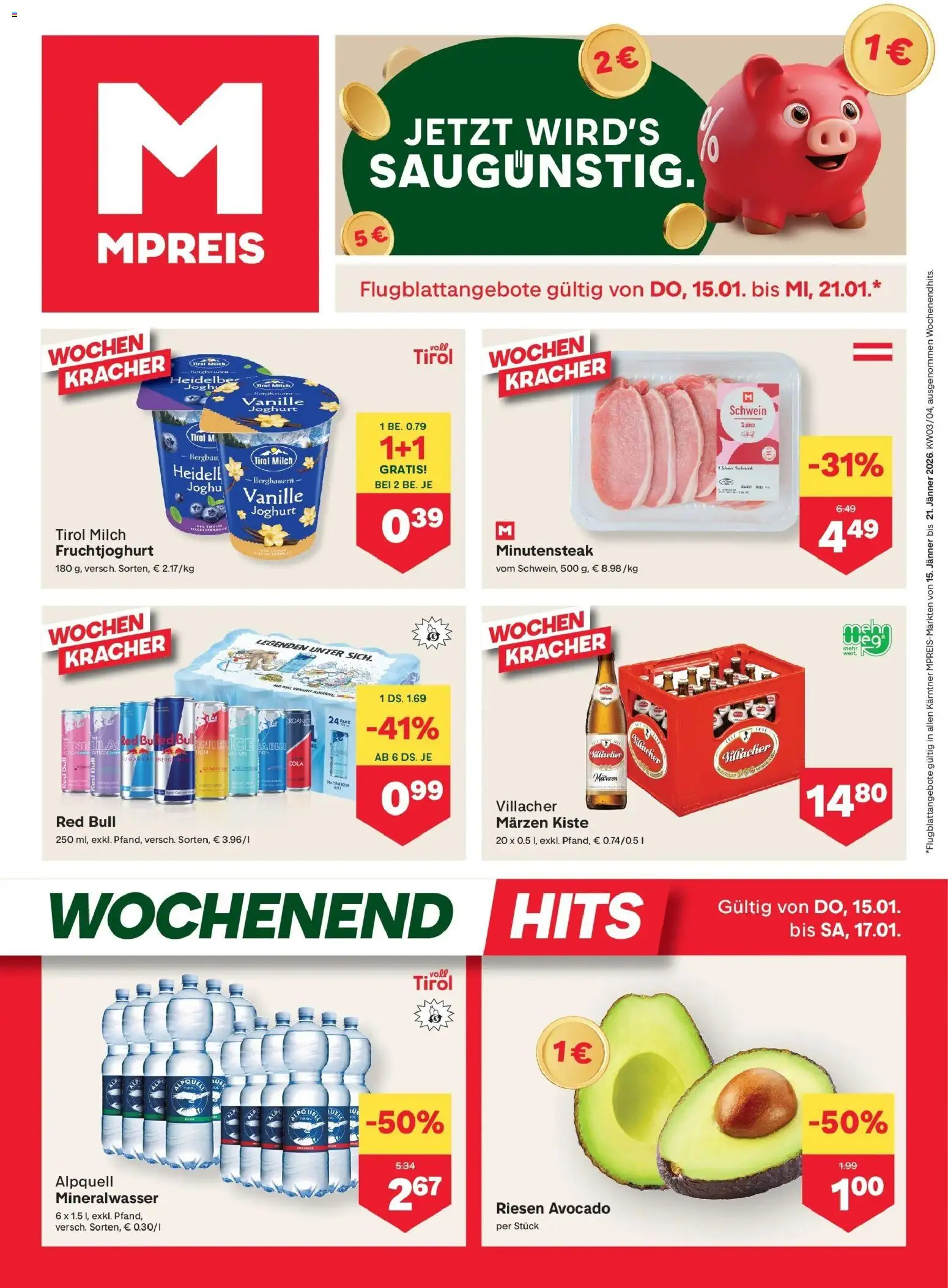 MPREIS Velden gültig ab 15.01.2026 | Seite: 1 | Produkte: Avocado, Milch, Joghurt