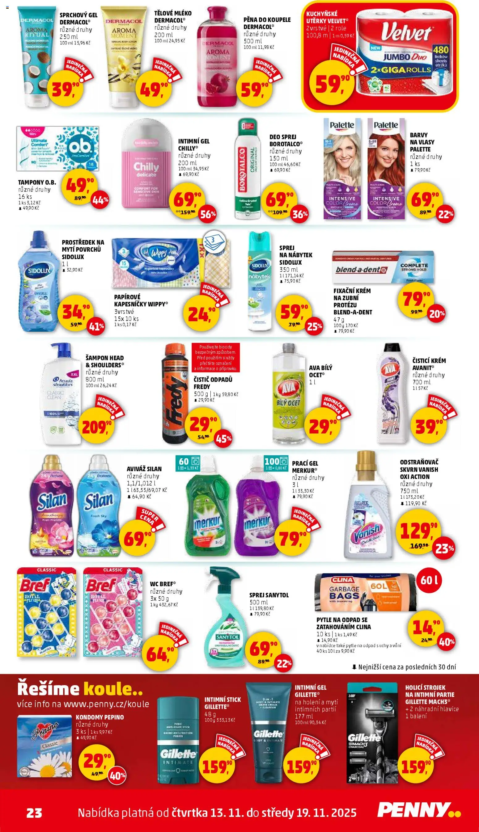 Penny Market leták - Čtvrtečník od 13.11.2025 | Strana: 23 | Produkty: Prací gel, Kondomy, Silan, Sanytol