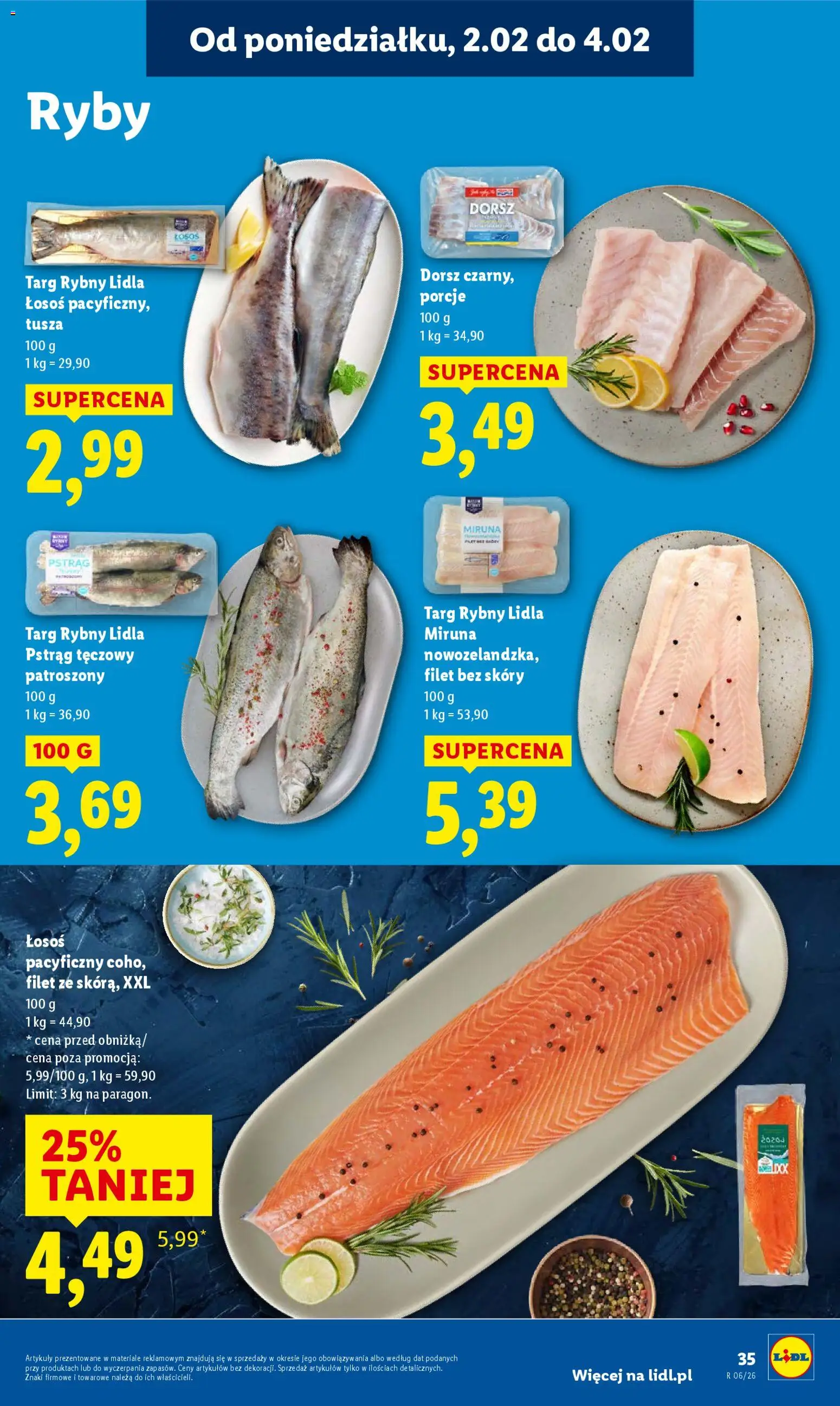 Lidl Gazetka od 02.02.2026 | Strona: 35 | Produkty: Pstrąg tęczowy, Miruna, Pstrąg, Ryby