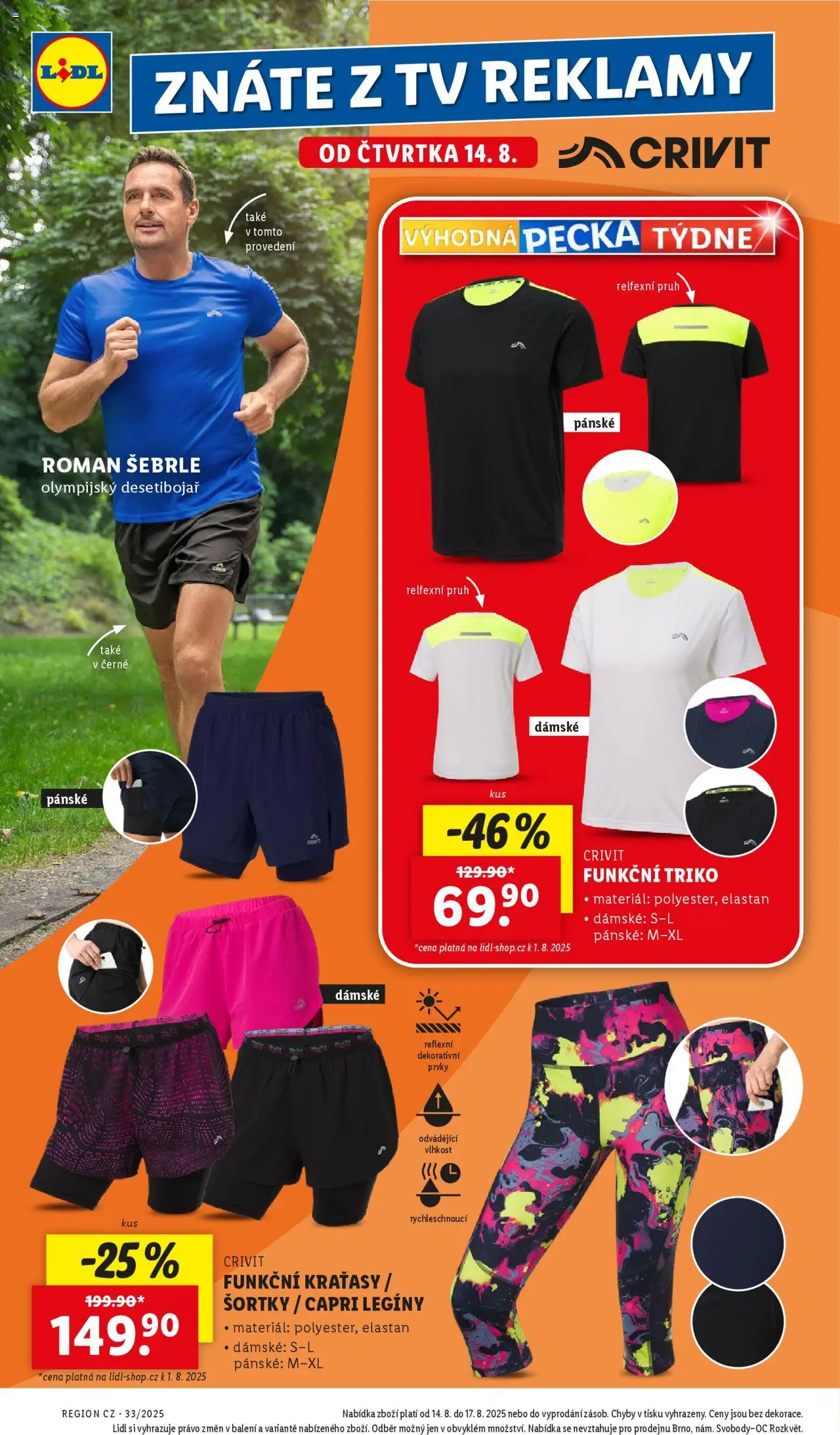 Lidl leták od 14.08.2025 | Strana: 28 | Produkty: Kraťasy, Legíny, Tv, Funkční triko