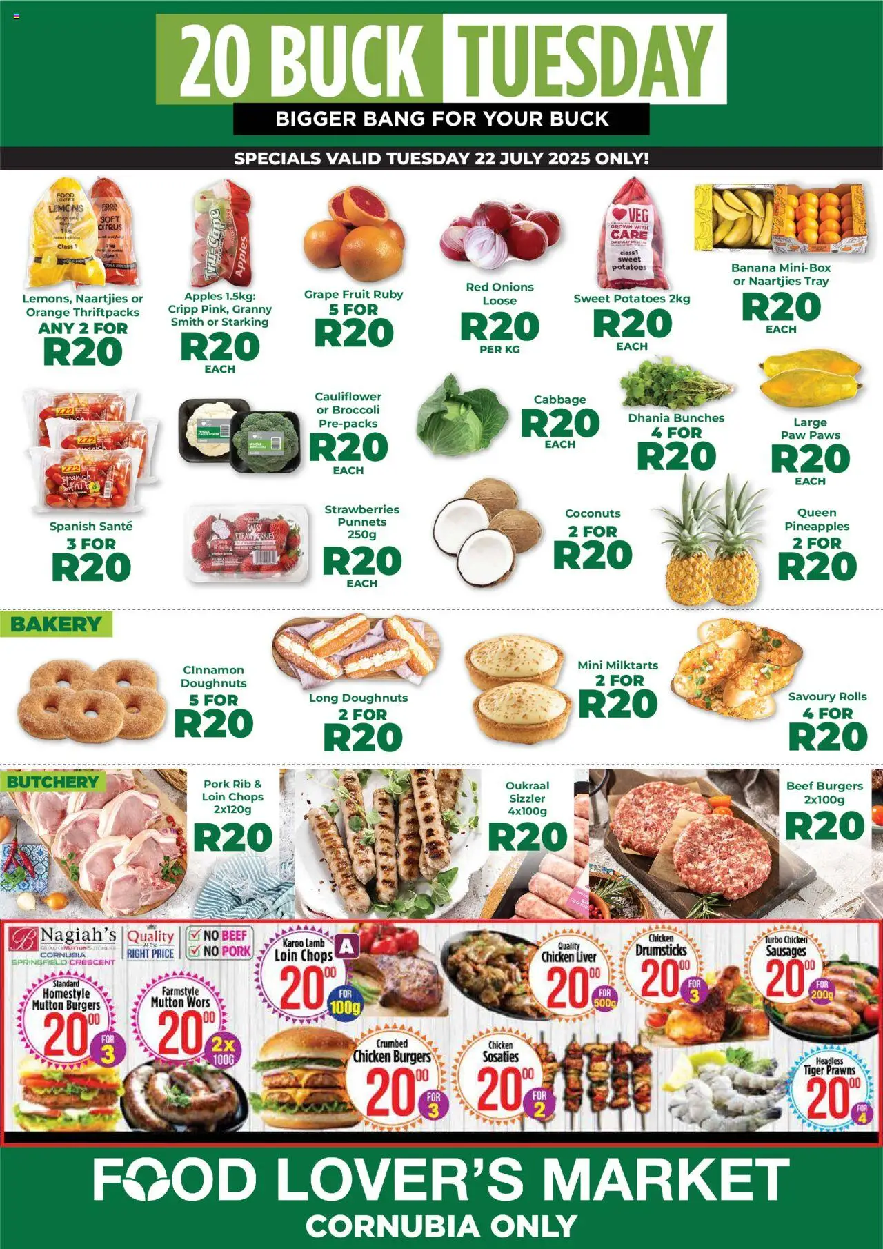 Food Lover's Market KwaZulu-Natal - Cornubia - 20 Buck Tuesday │ valid from 22.07.2025 | Page: 1 | Products: Chicken, Pork, Potatoes, Fruit