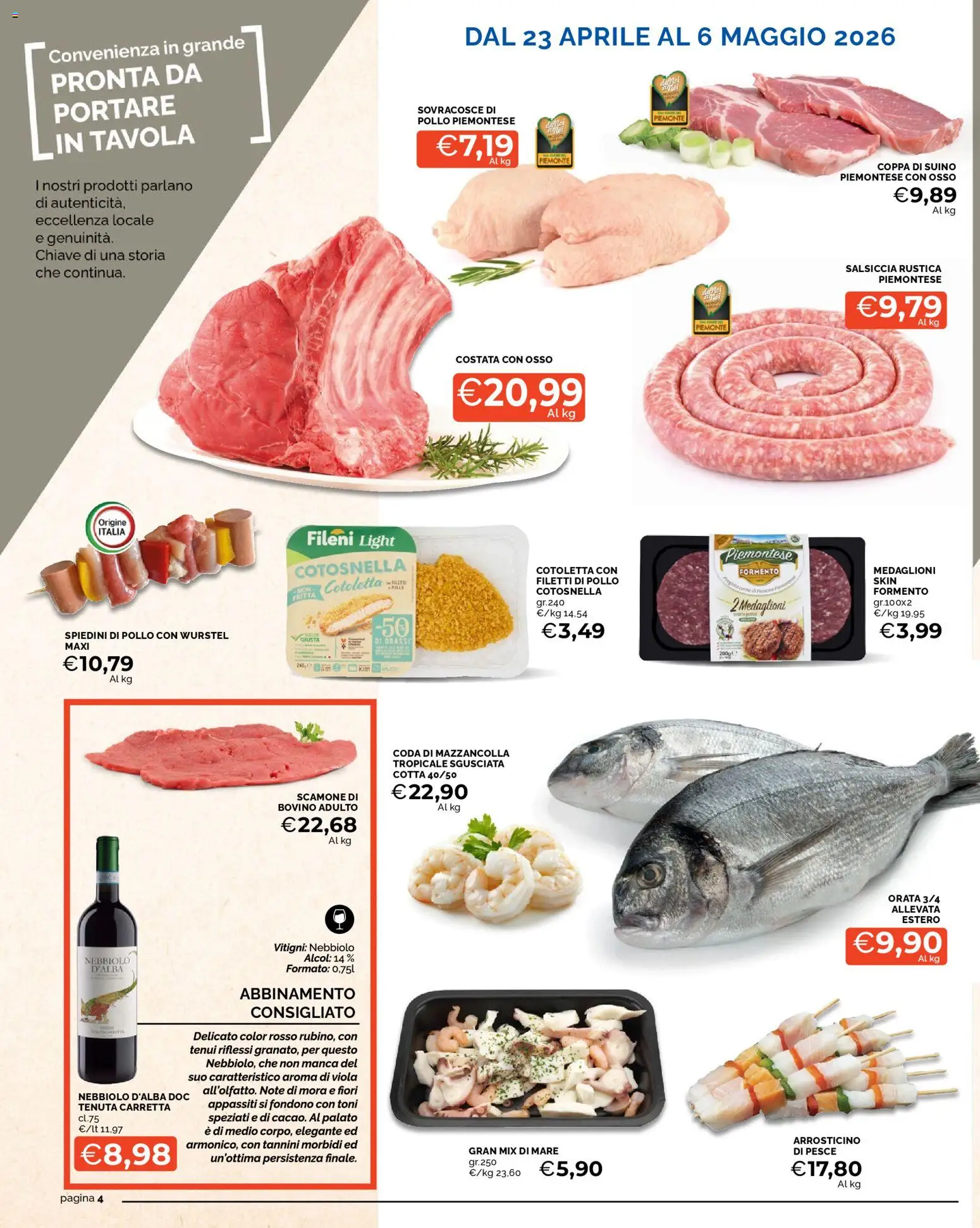 Volantino Mercatò del 23.04.2026 | Pagina: 4 | Prodotti: Pollo, Pesce, Orata, Wurstel