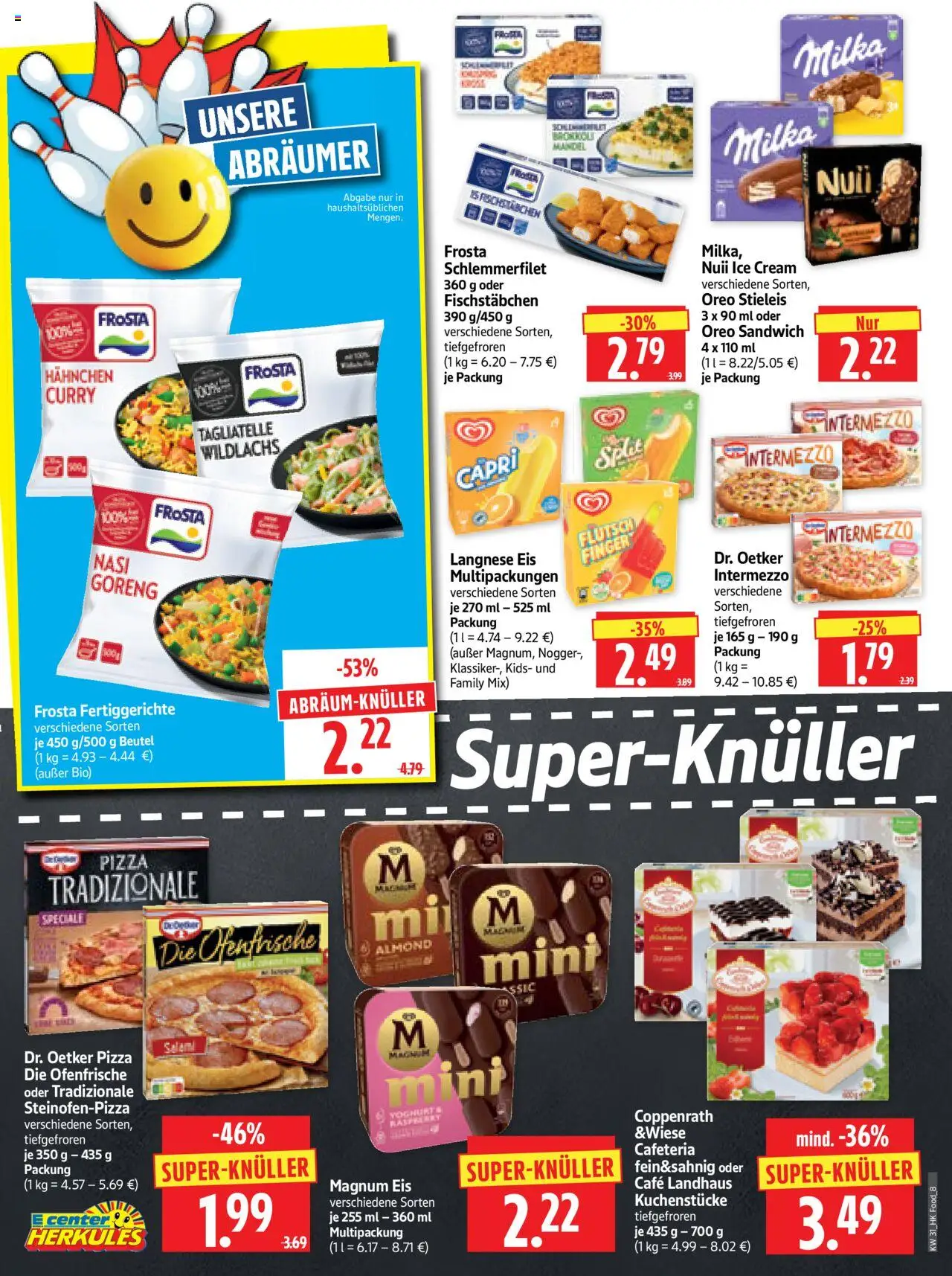 HERKULES Prospekt 	 - gültig ab dem 28.07.2025 | Seite: 8 | Produkte: Hahnchen, Frosta, Brokkoli, Eis
