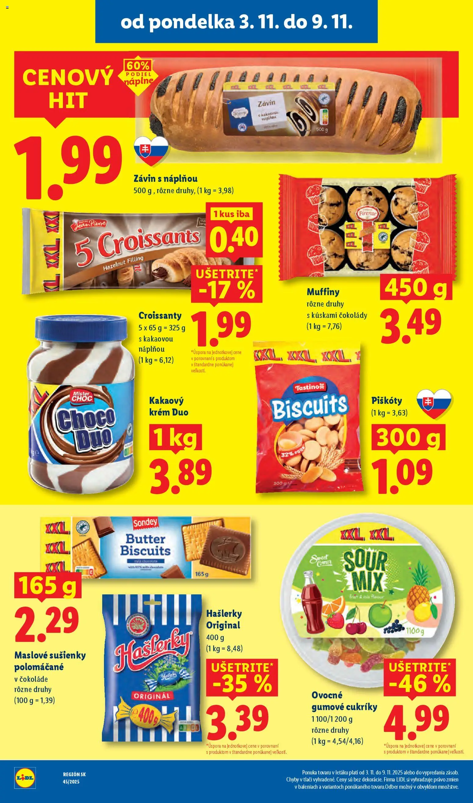 Nové Lidl akcie – leták je platný od 03.11.2025 | Strana: 24 | Produkty: Závin, Cukríky, Maslove sušienky, Cola