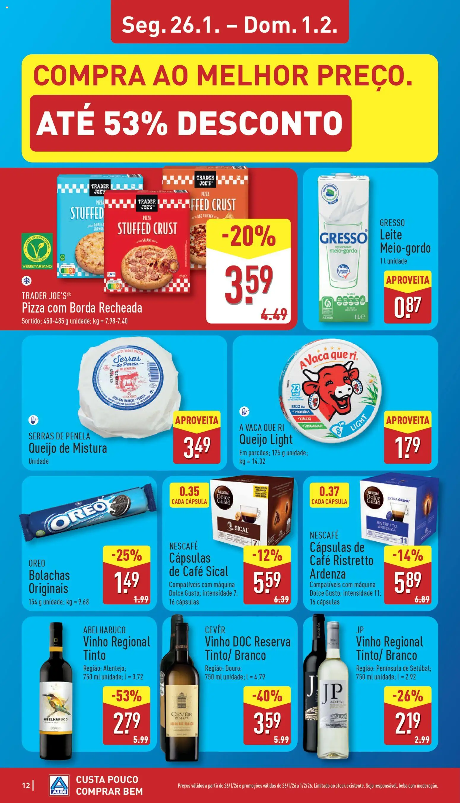 Aldi folheto │ válido de 26.01.2026 | Página: 12 | Produtos: Cálcio, Leite, Vinho, Dolce gusto