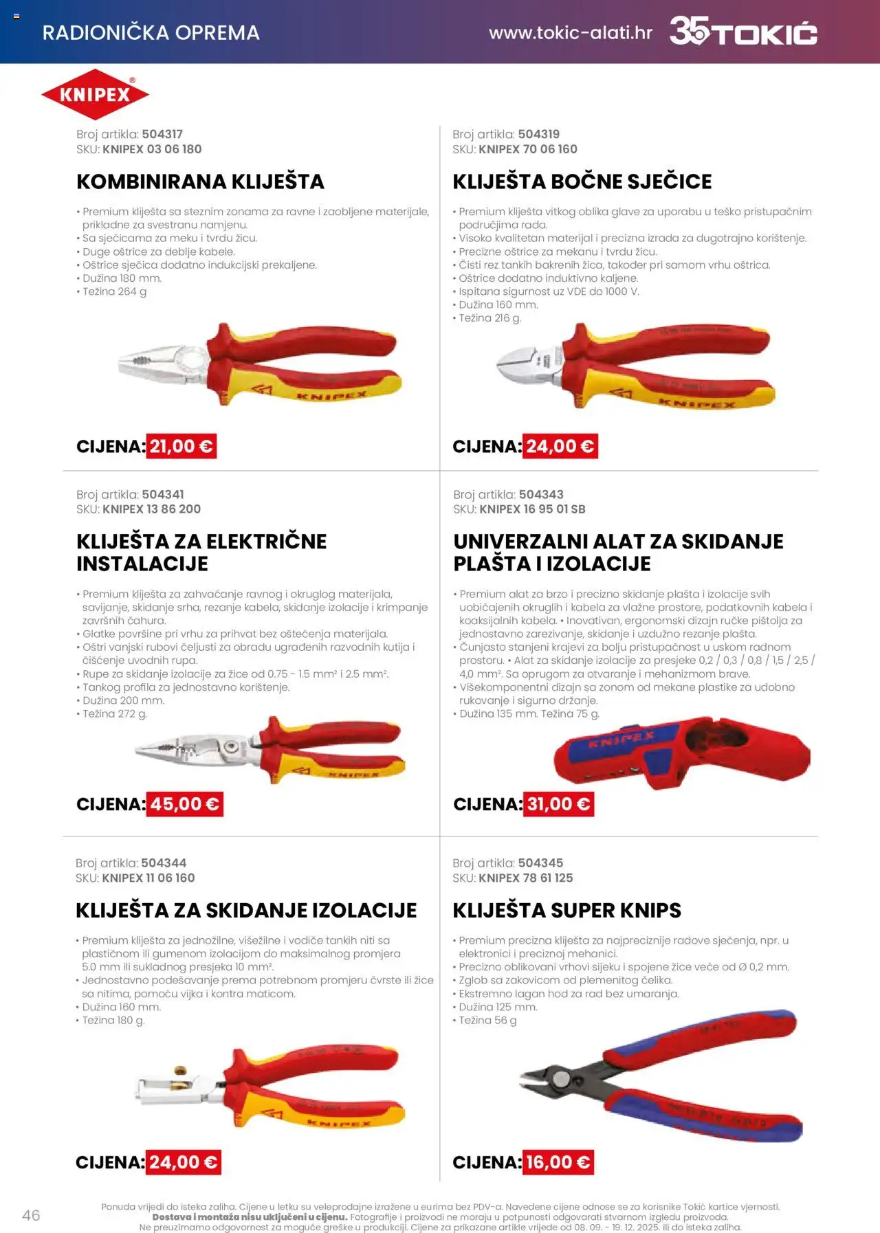 Tokić katalog | vrijedi od 08.09.2025 | Stranica: 46 | Proizvodi: Kutija, Alat, Kliješta