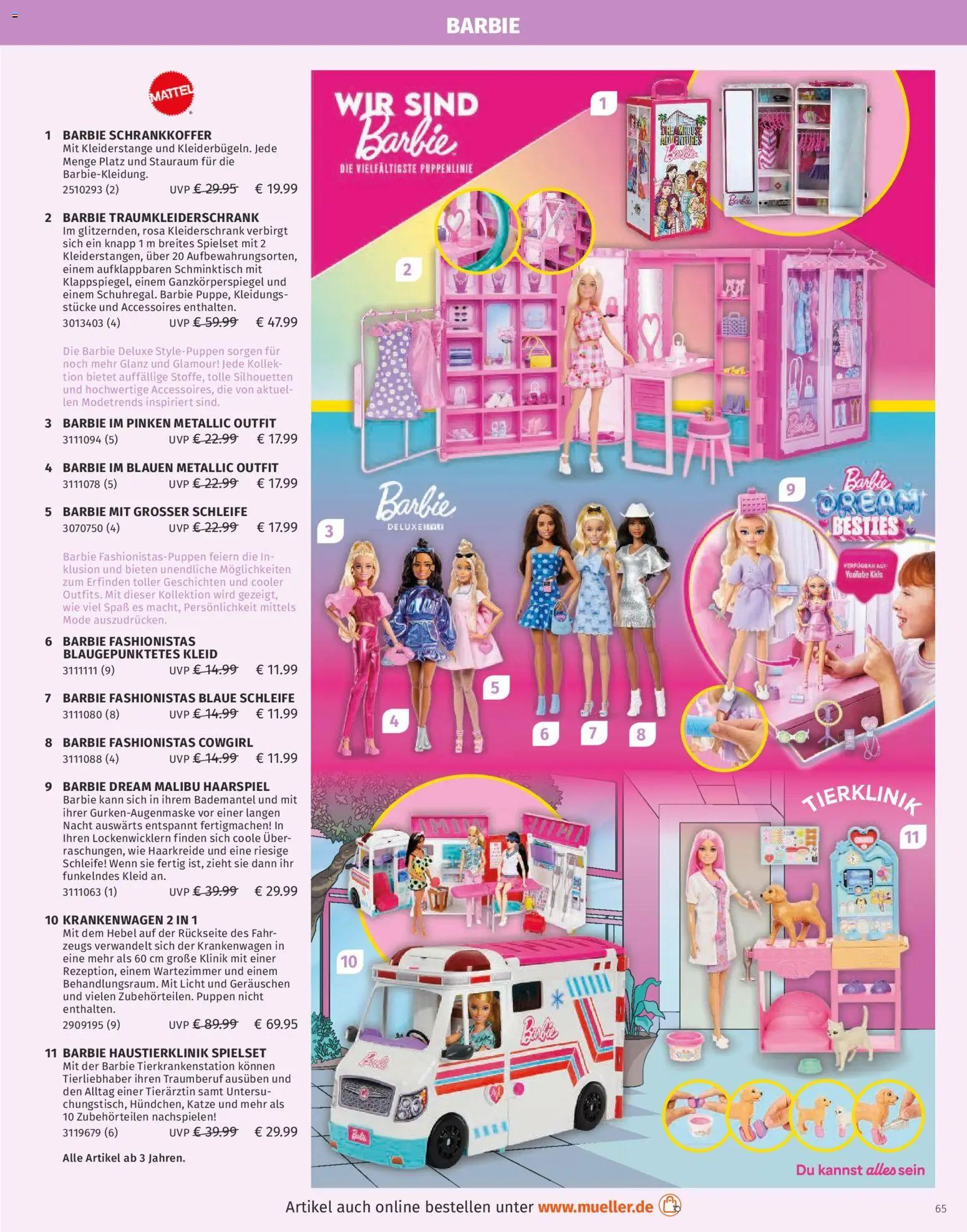 Müller Spielwarenkatalog – gültig ab 27.10.2025 | Seite: 65 | Produkte: Kleiderschrank, Schminktisch, Bademantel, Kleid