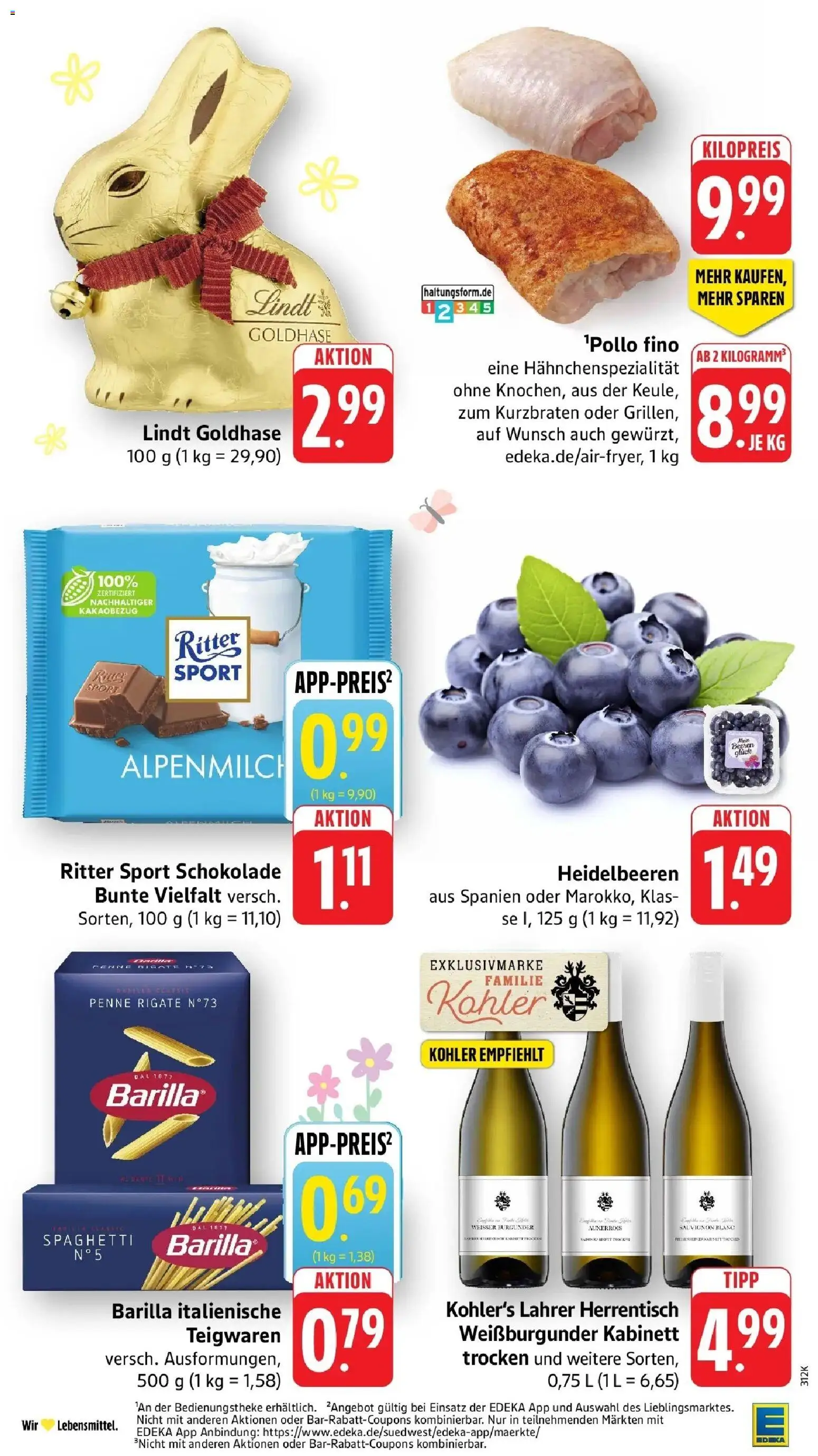 E center Prospekt Kehl	 – gültig ab 23.03.2026 | Seite: 2 | Produkte: Barilla, Schokolade, Ritter sport, Heidelbeeren